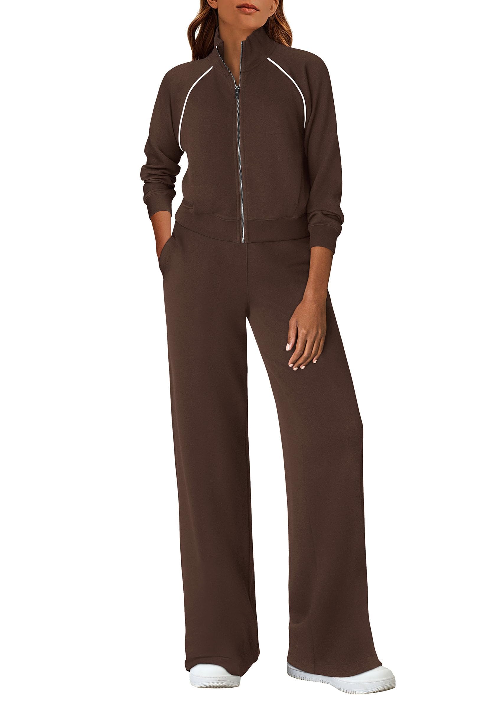 Women's 2 Piece Outfits Sweatsuits Lounge Sets,Brown,S