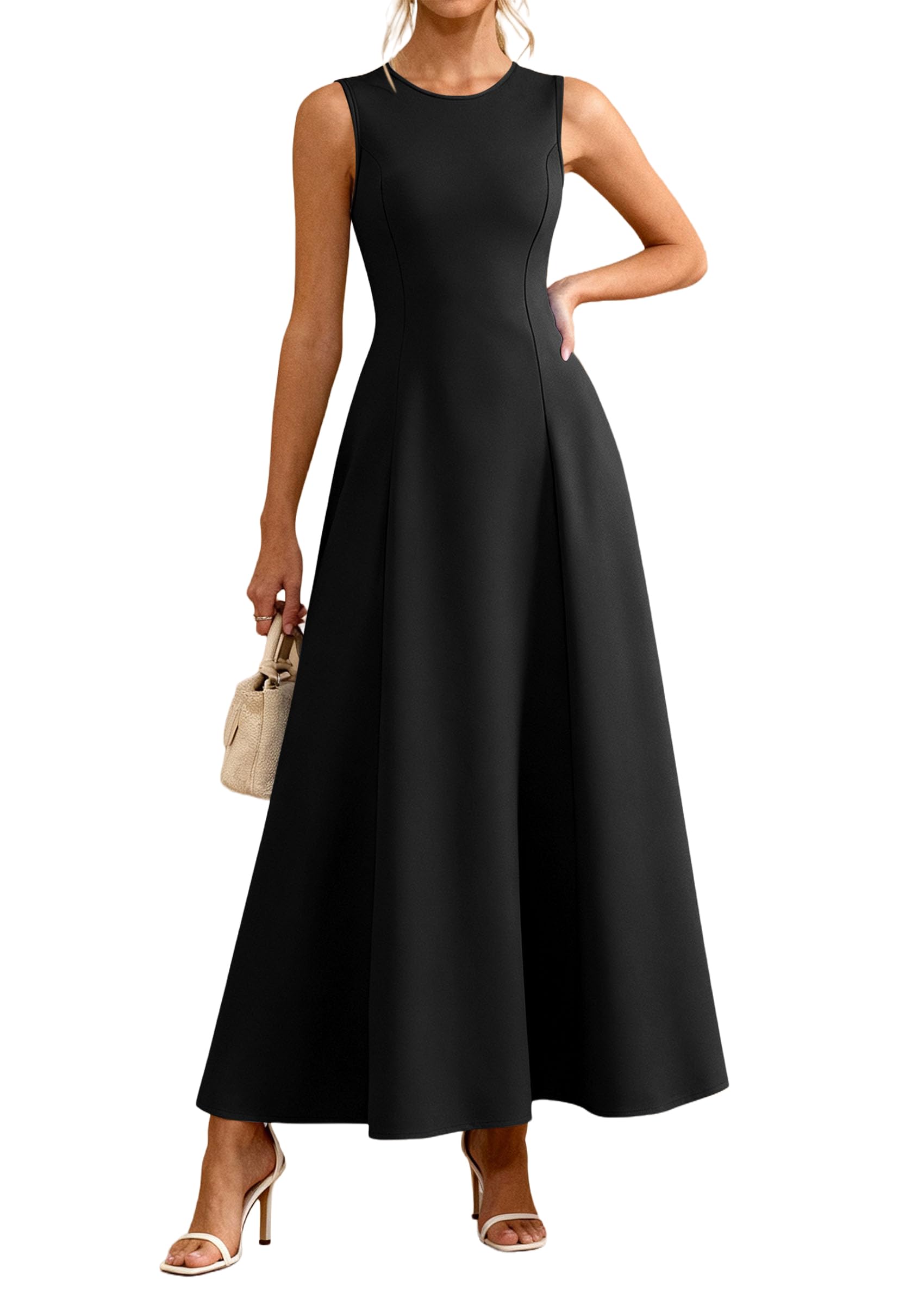 Women's Sleeveless Summer Elegant Maxi Dresses, Black,S