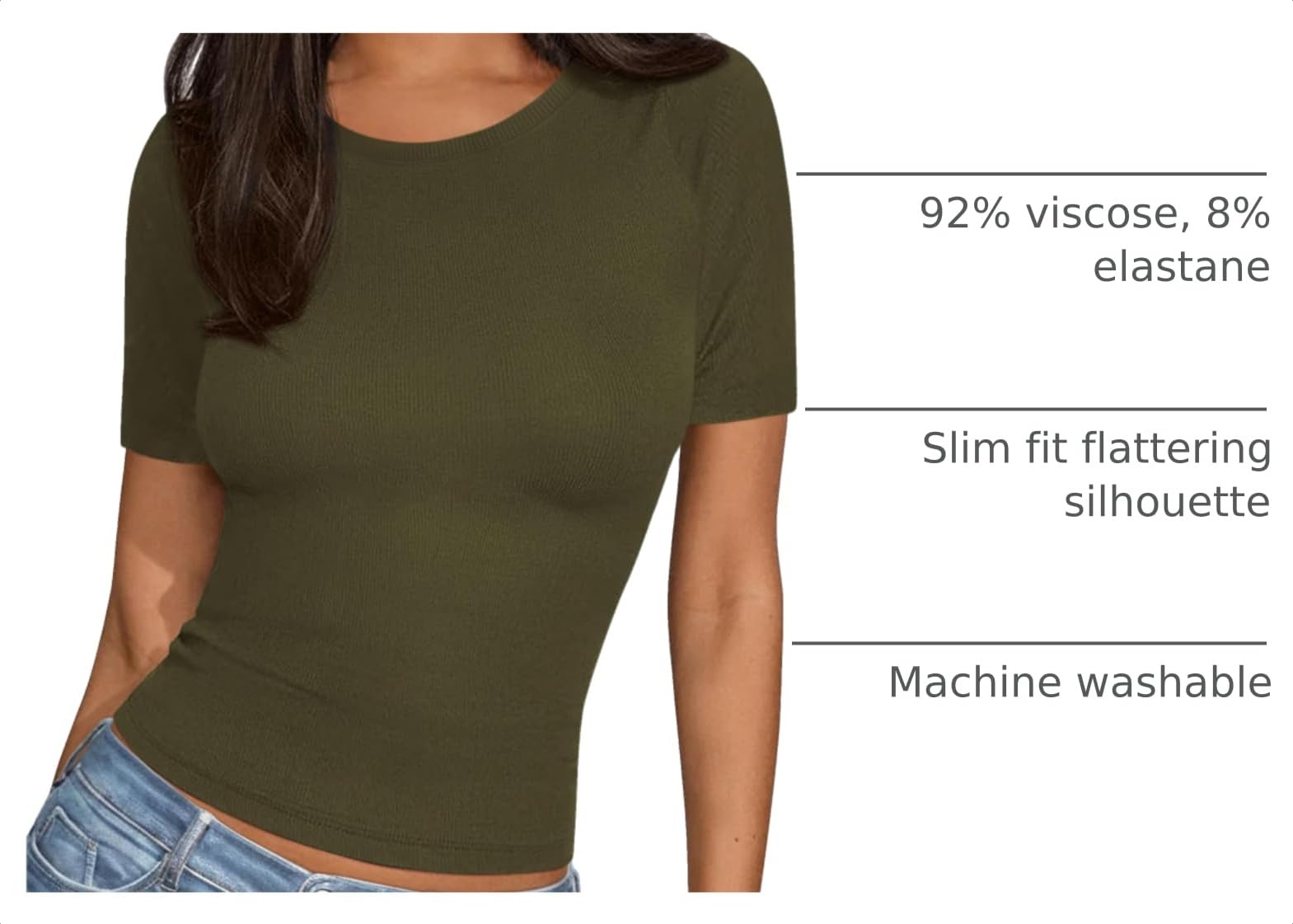Womens Short Sleeve Slim Fit Basic Shirts,Army Green,XS