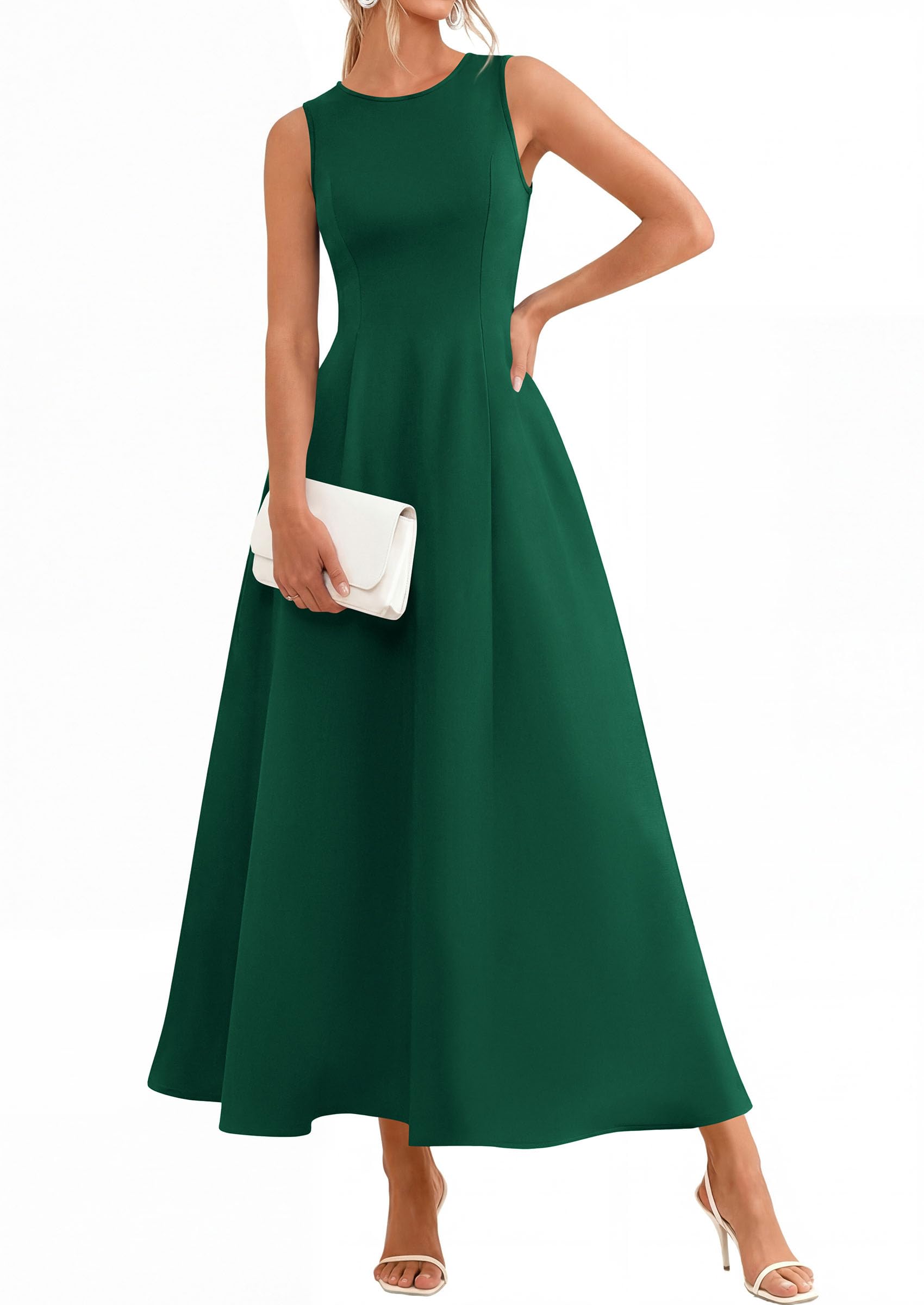 Women's Sleeveless Summer Elegant Maxi Dresses, Dark Green,S