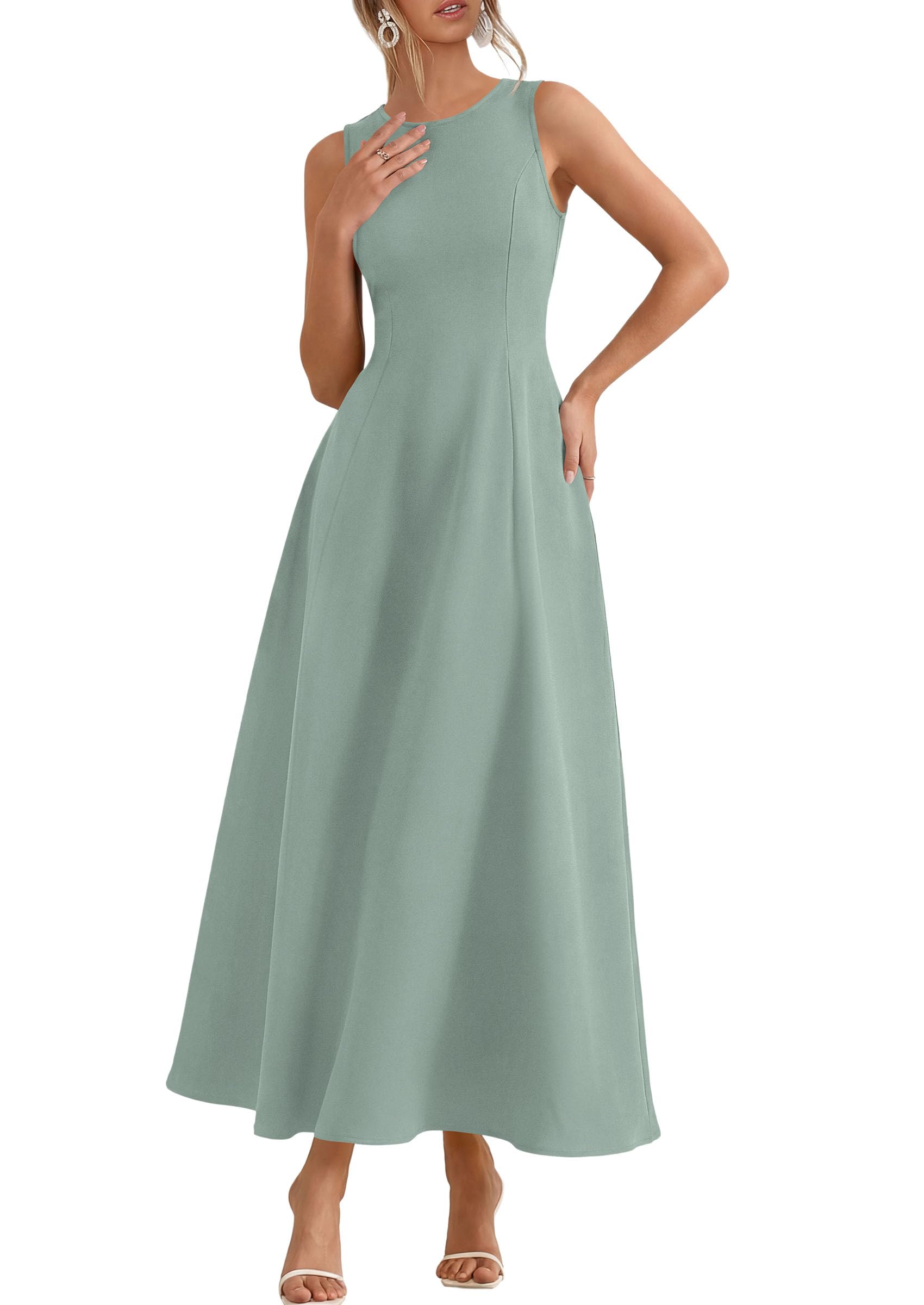Women's Sleeveless Summer Elegant Maxi Dresses, Sage Green,S