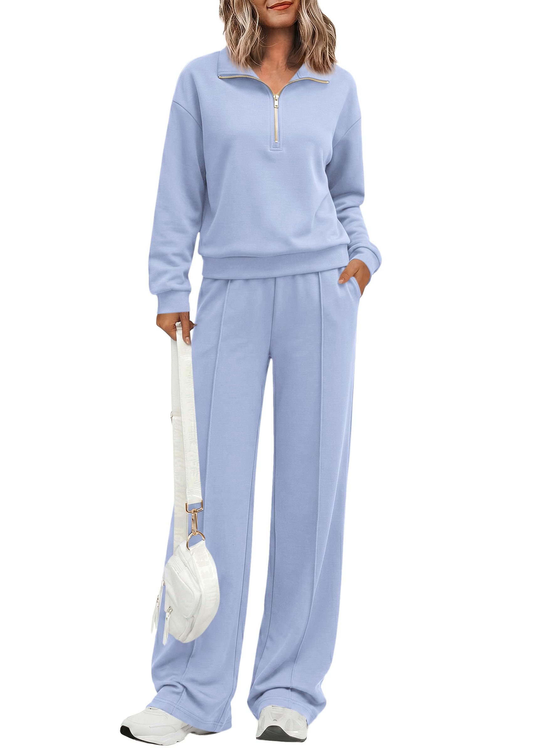Women's Lounge Sets 2 Piece Outfits Sweatsuits,Light Blue,S