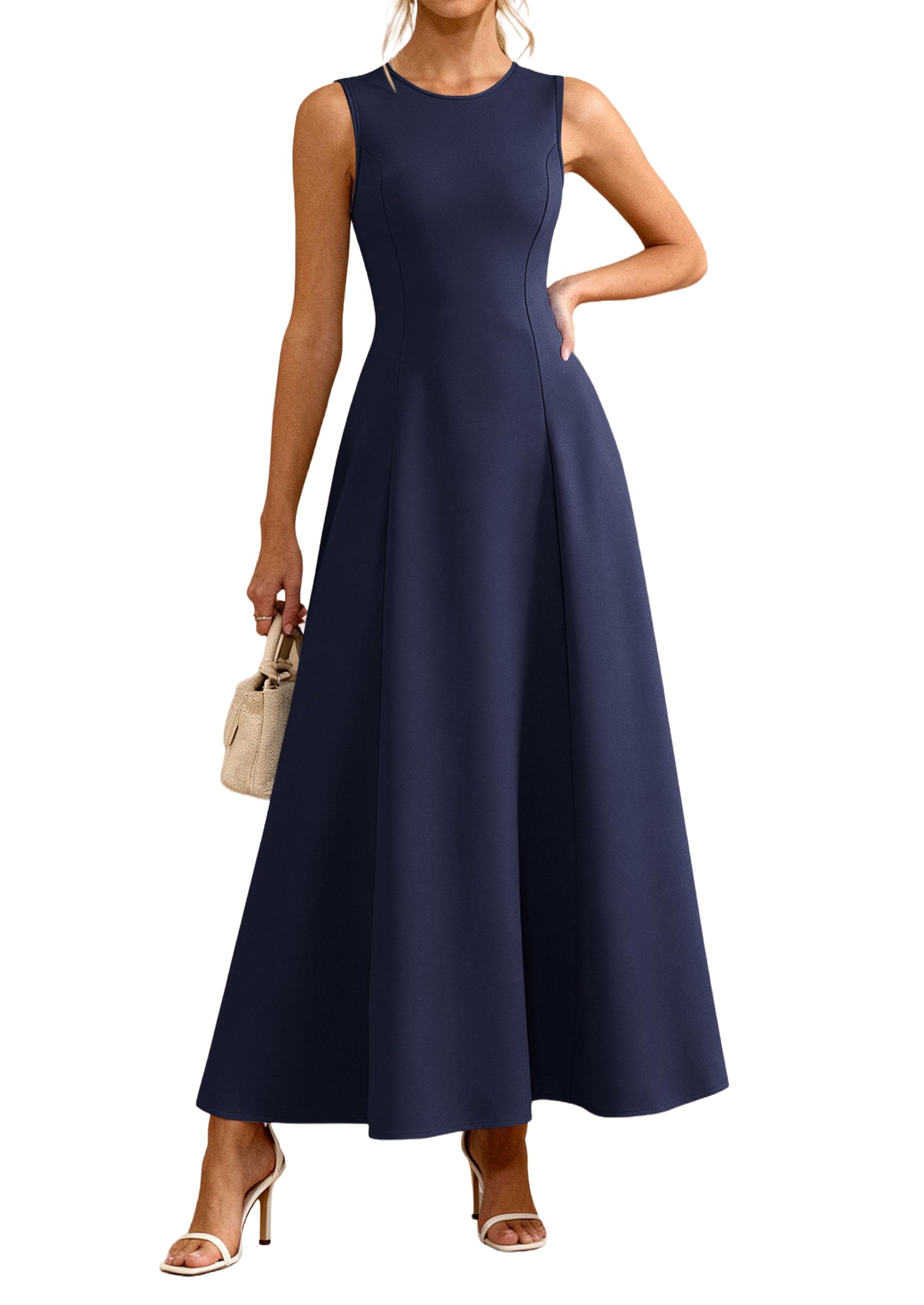 Women's Sleeveless Summer Elegant Maxi Dresses, Navy Blue,S