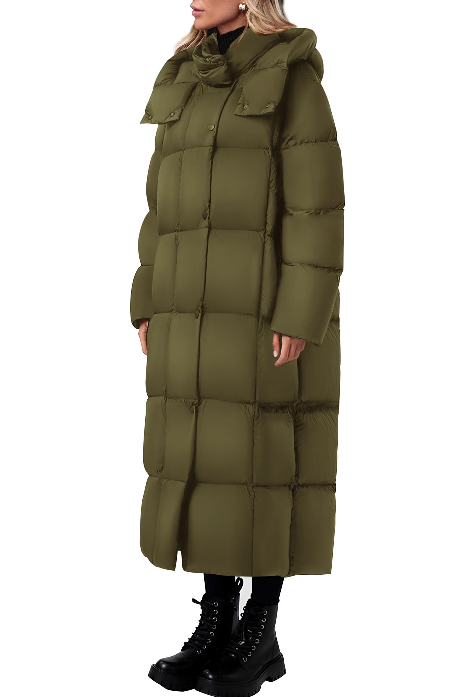 Women's Trendy Winter Long Puffer Coats(Army Green,X-Small)