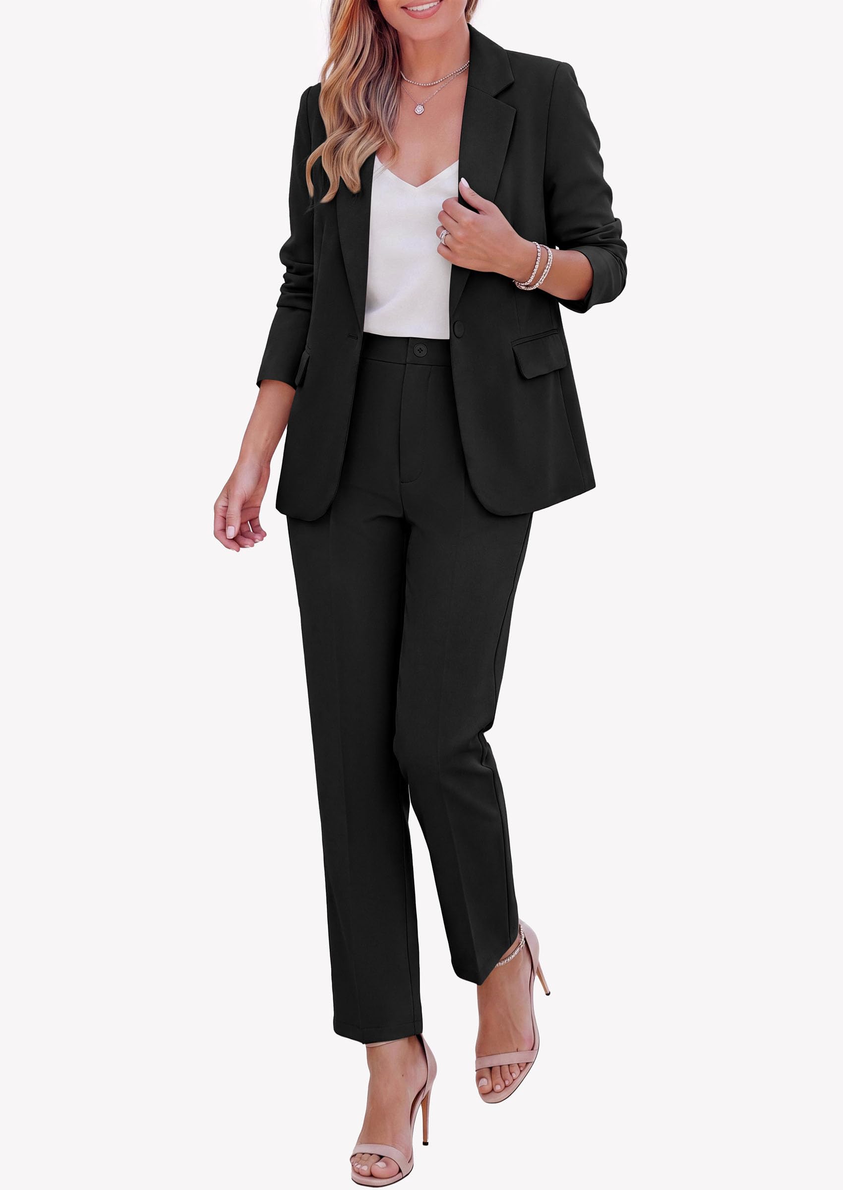 Two Piece Sets for Women Dressy Pant Suits,Black,XS