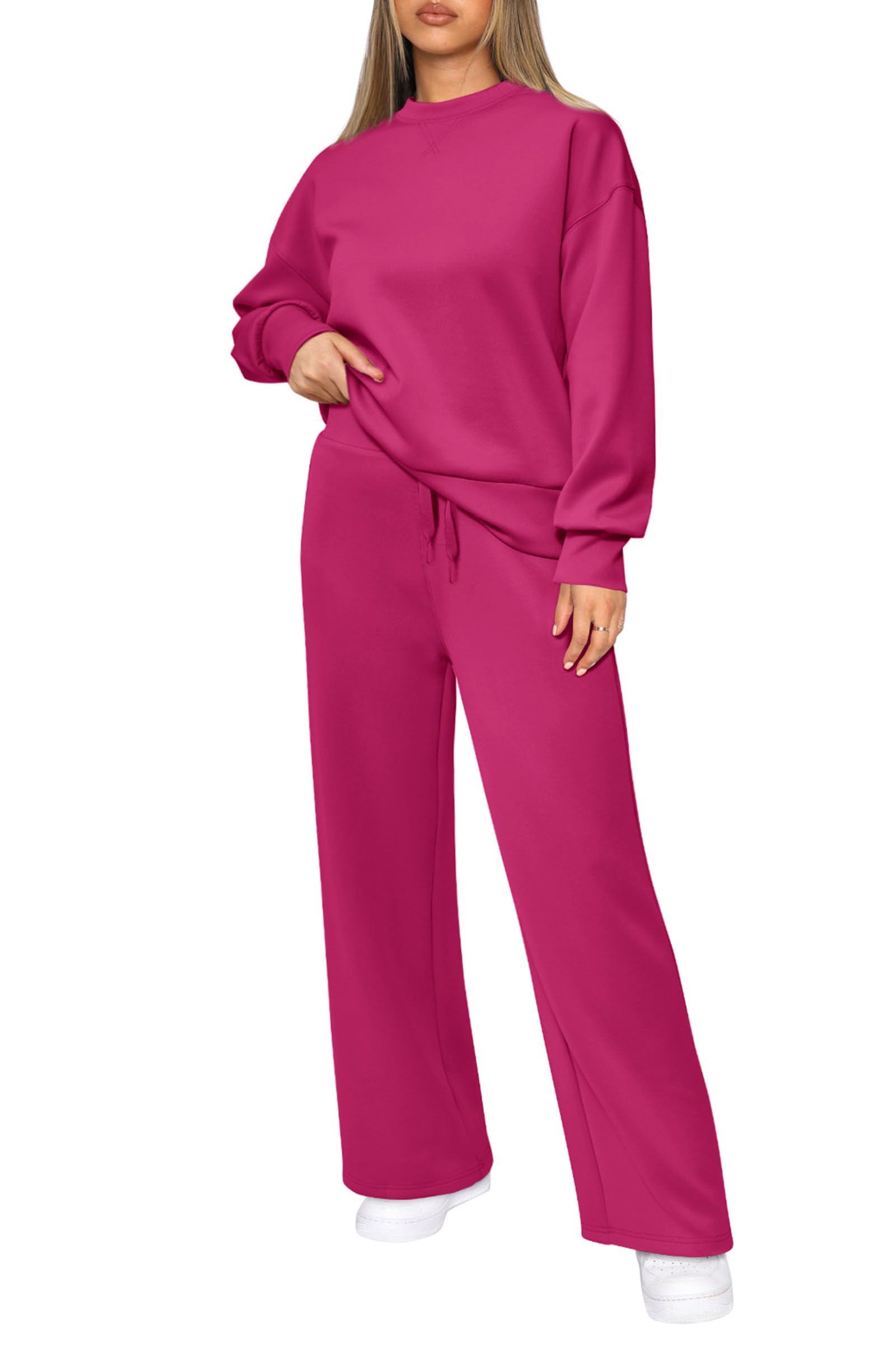 Women's 2 Piece Outfits Sweatsuits Lounge Sets,Rose Red,S