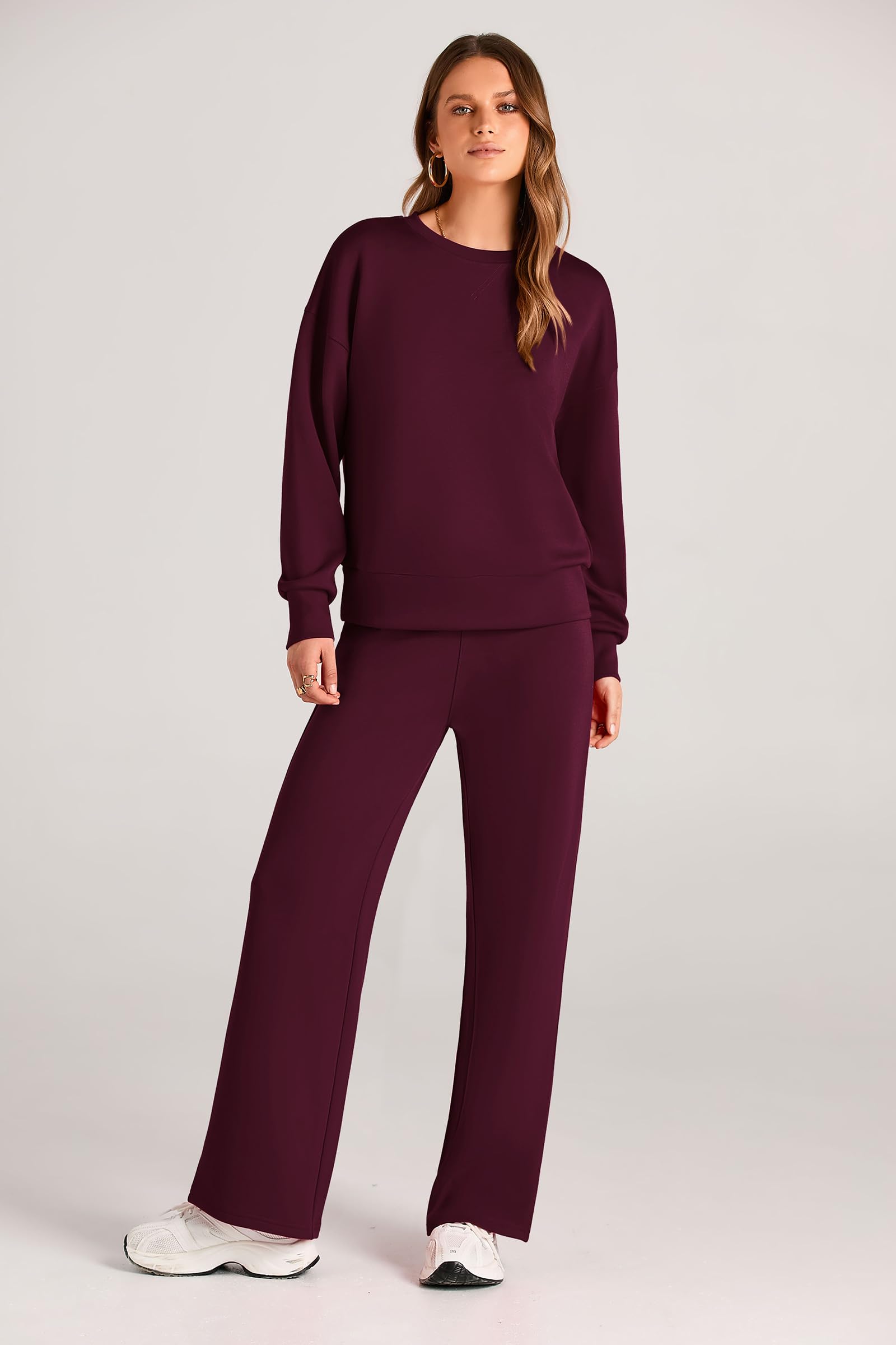 Women's 2 Piece Outfits Sweatsuits Lounge Sets,Wine Red,S