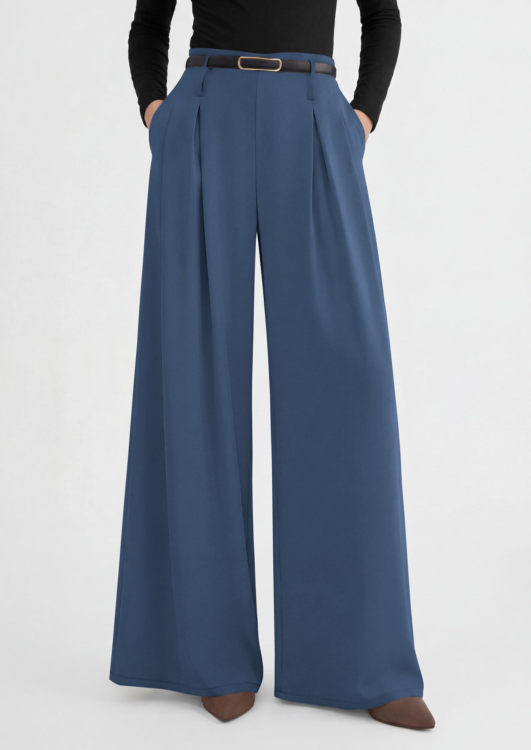 Womens Wide Leg Dress Pants Flowy Trousers,Grey Blue,S