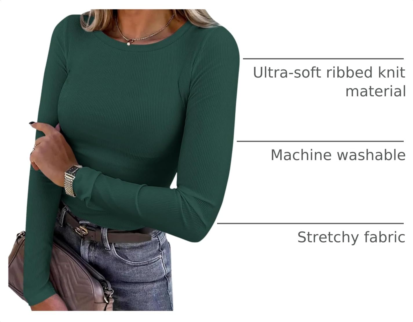 Women's Fall Long Sleeve Shirts Basic Tees (Dark Green,XS)