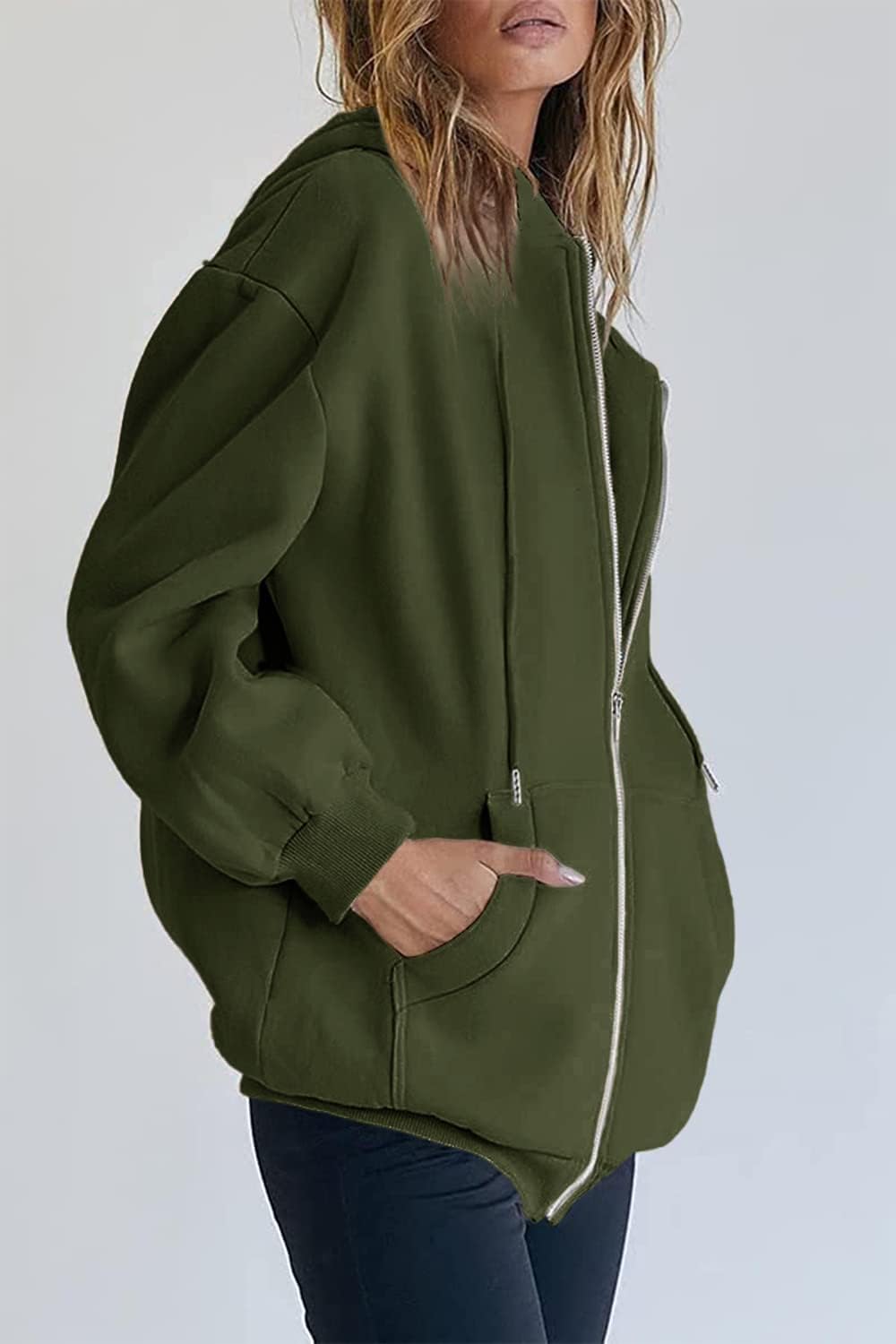 Women's Fall Zip Up Hoodies Sweatshirts Army Green