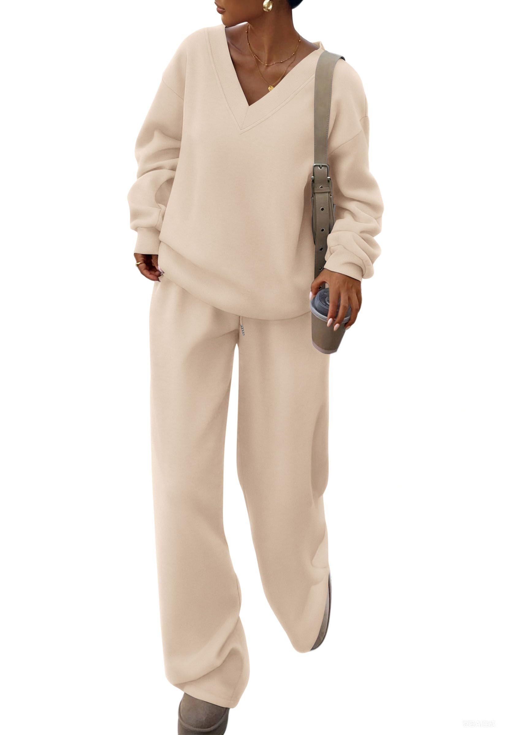 Womens 2 Piece Outfits Fall Sweatsuits,Beige,S