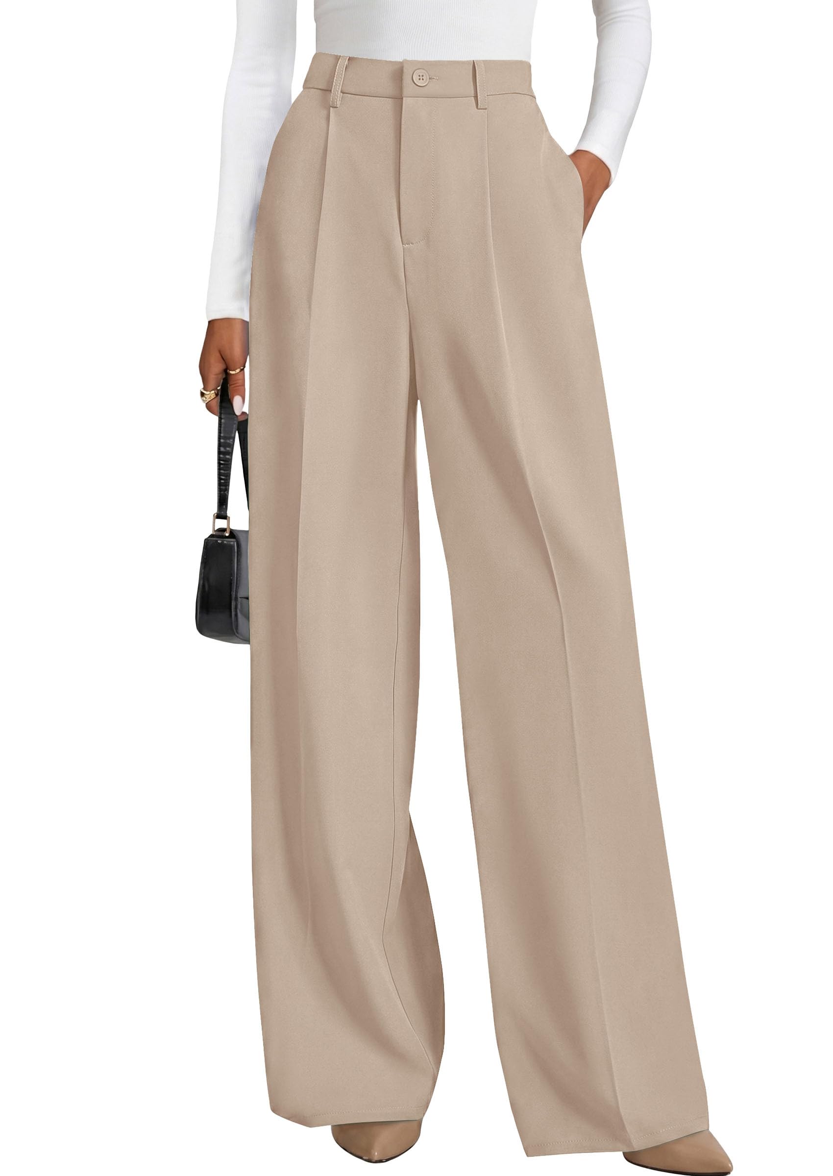 Women's Flowy Wide Leg Dress Pants,Light Khaki,S