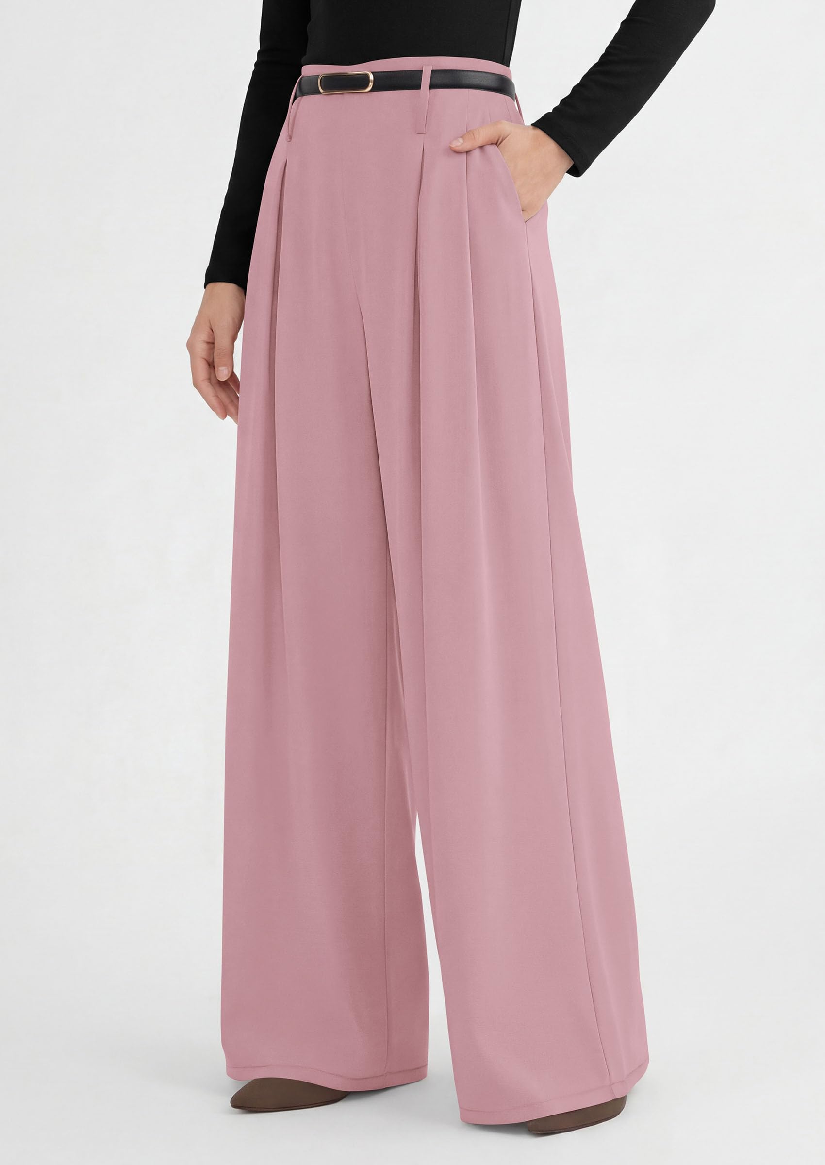 Womens Wide Leg Dress Pants Flowy Trousers,Pink,S