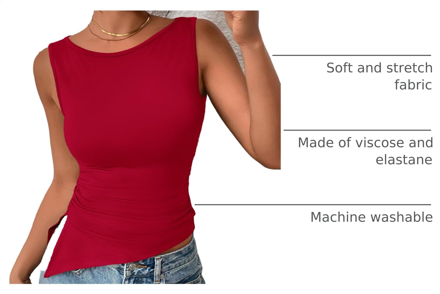 Women's Ruched Tank Tops Summer Y2K Shirts,Red,S