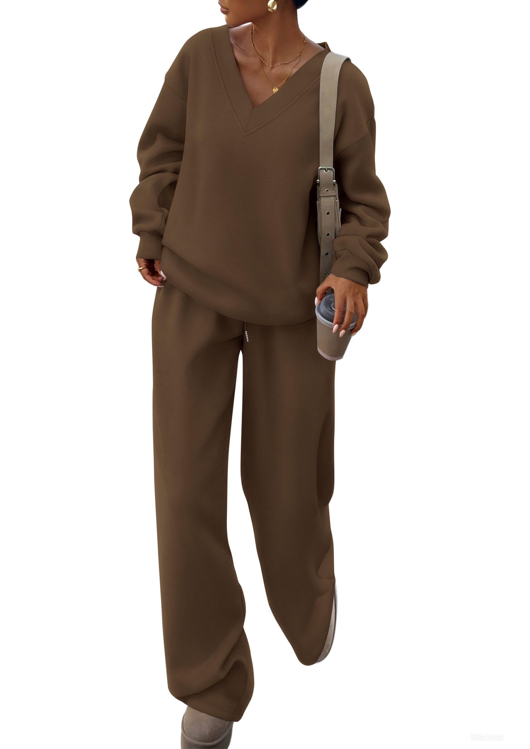 Womens 2 Piece Outfits Fall Sweatsuits,Brown,S