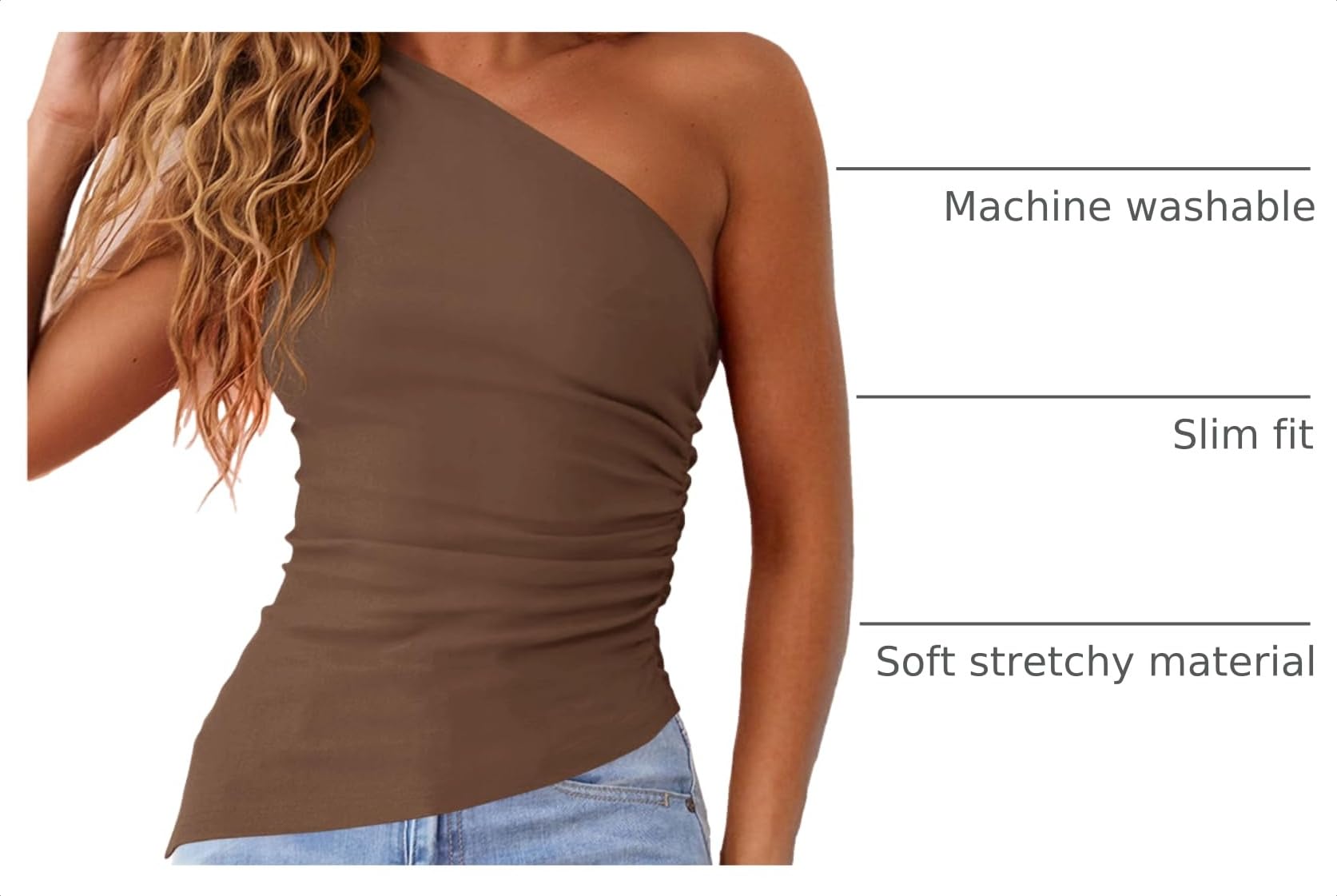 One Shoulder Summer Tops for Women,Coffee,XS