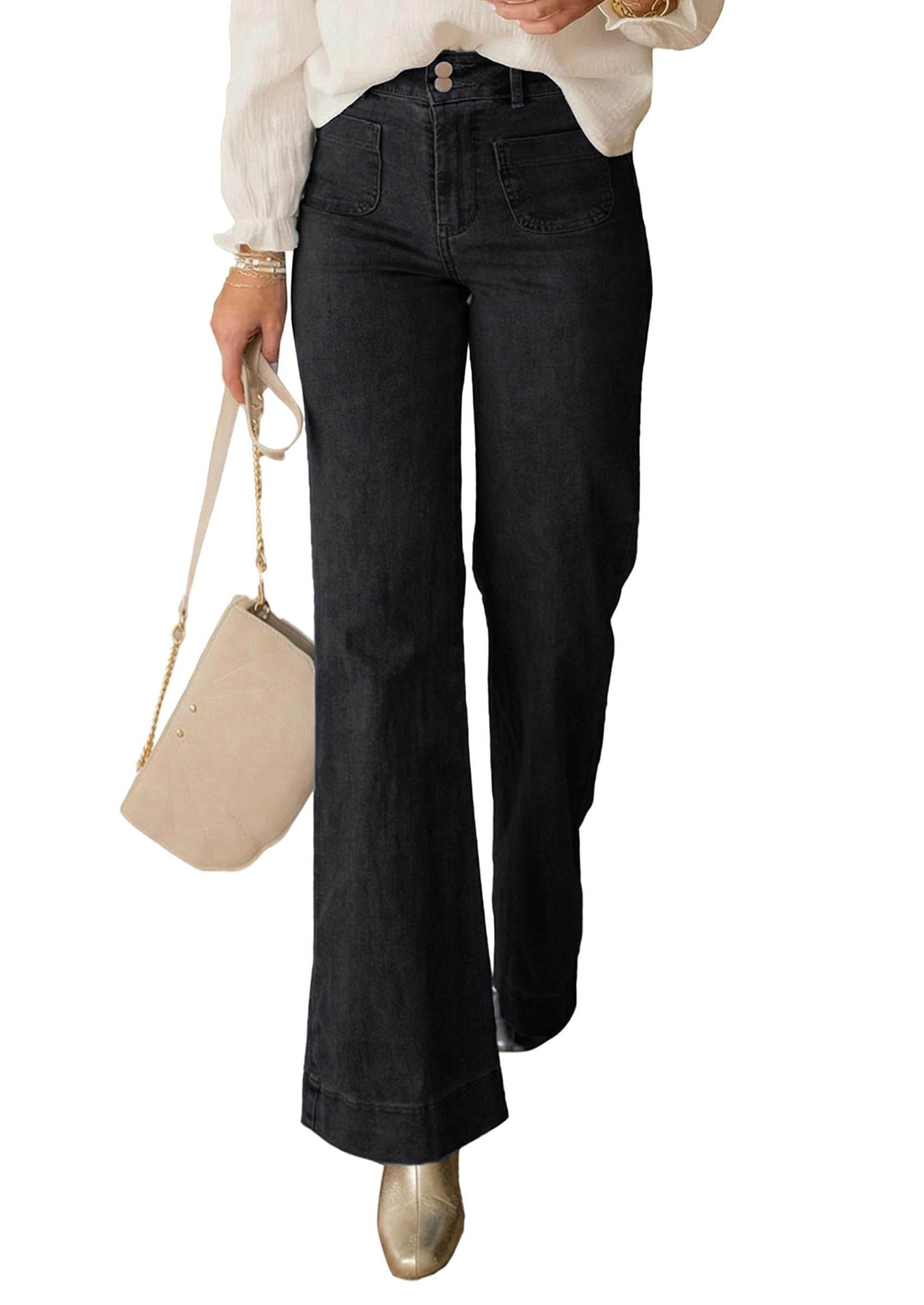 Womens Wide Leg High Waisted Trendy Jeans,Black,4