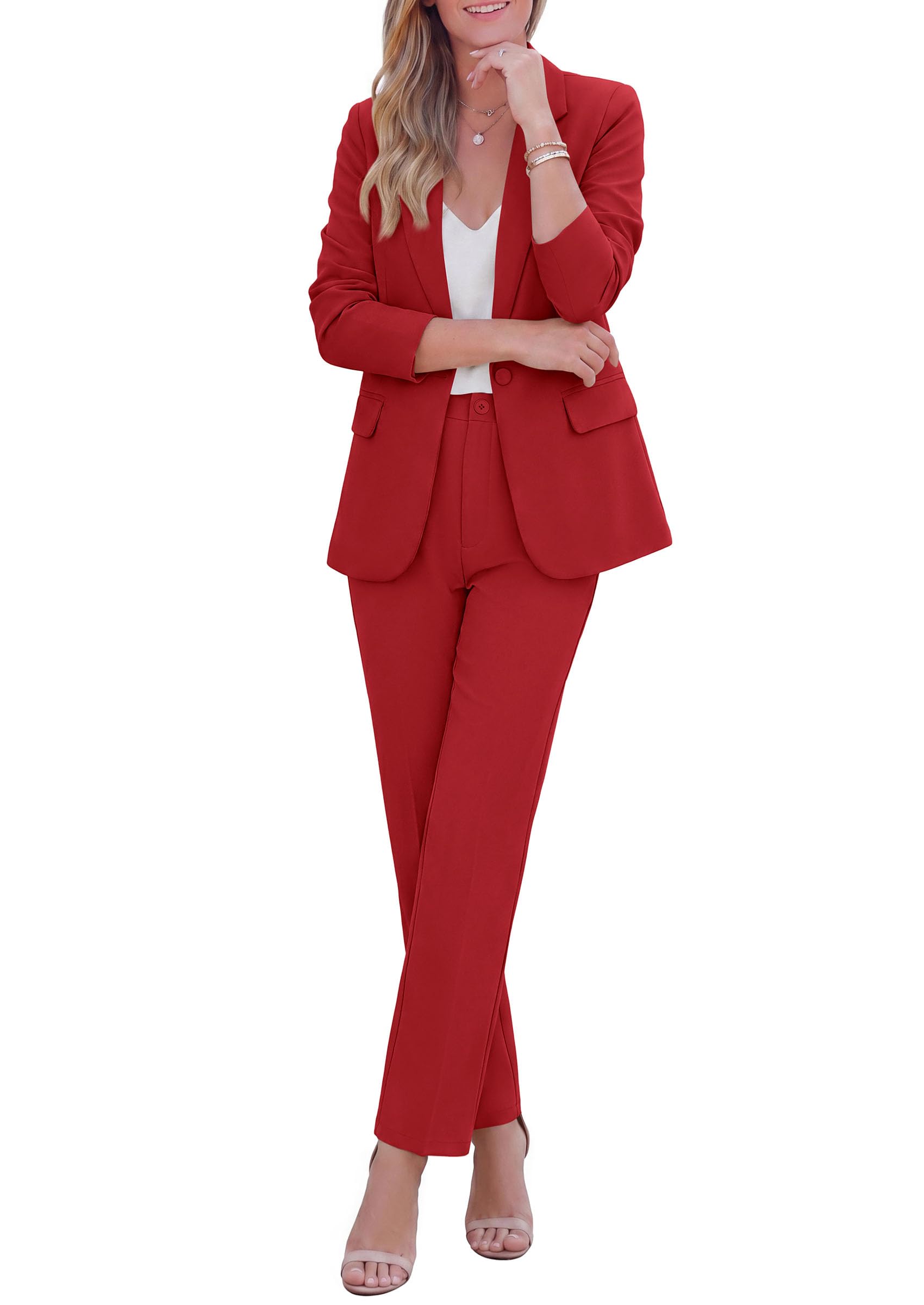Two Piece Sets for Women Dressy Pant Suits,Red,XS