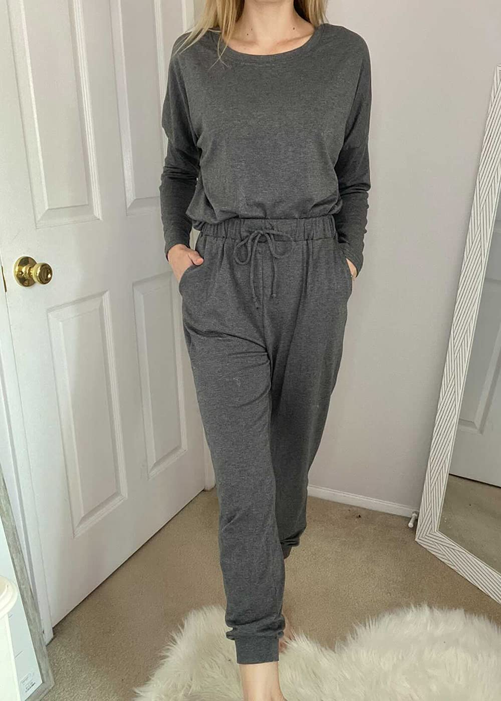 Travel Outfit Women 2 Piece Lounge Sets, Dark Grey,S