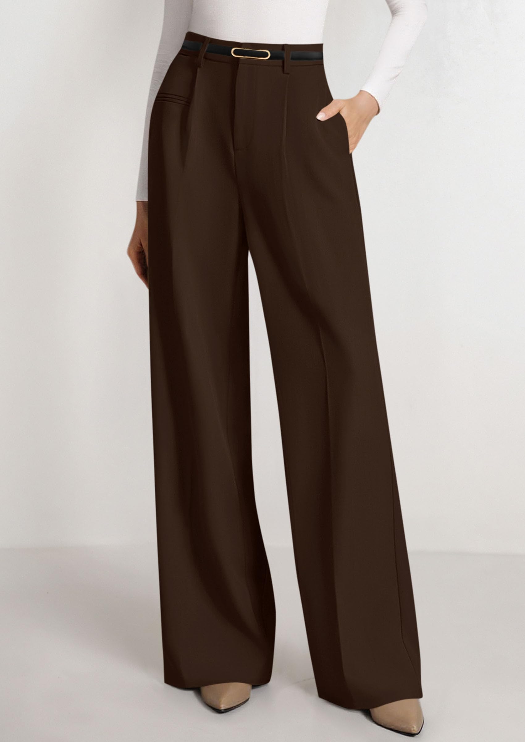 Women's Tailored Wide Leg Work Dress Pants,Dark Brown,XS