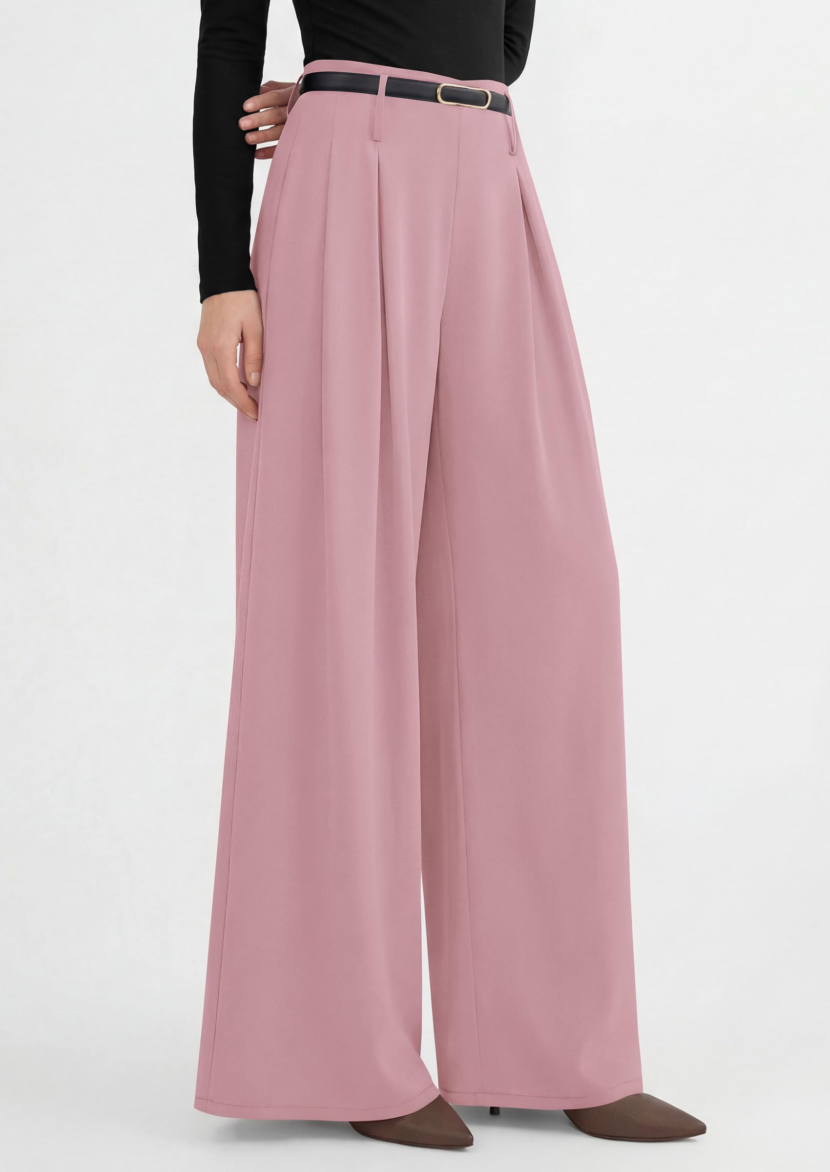 Womens Wide Leg Dress Pants Flowy Trousers,Pink,S