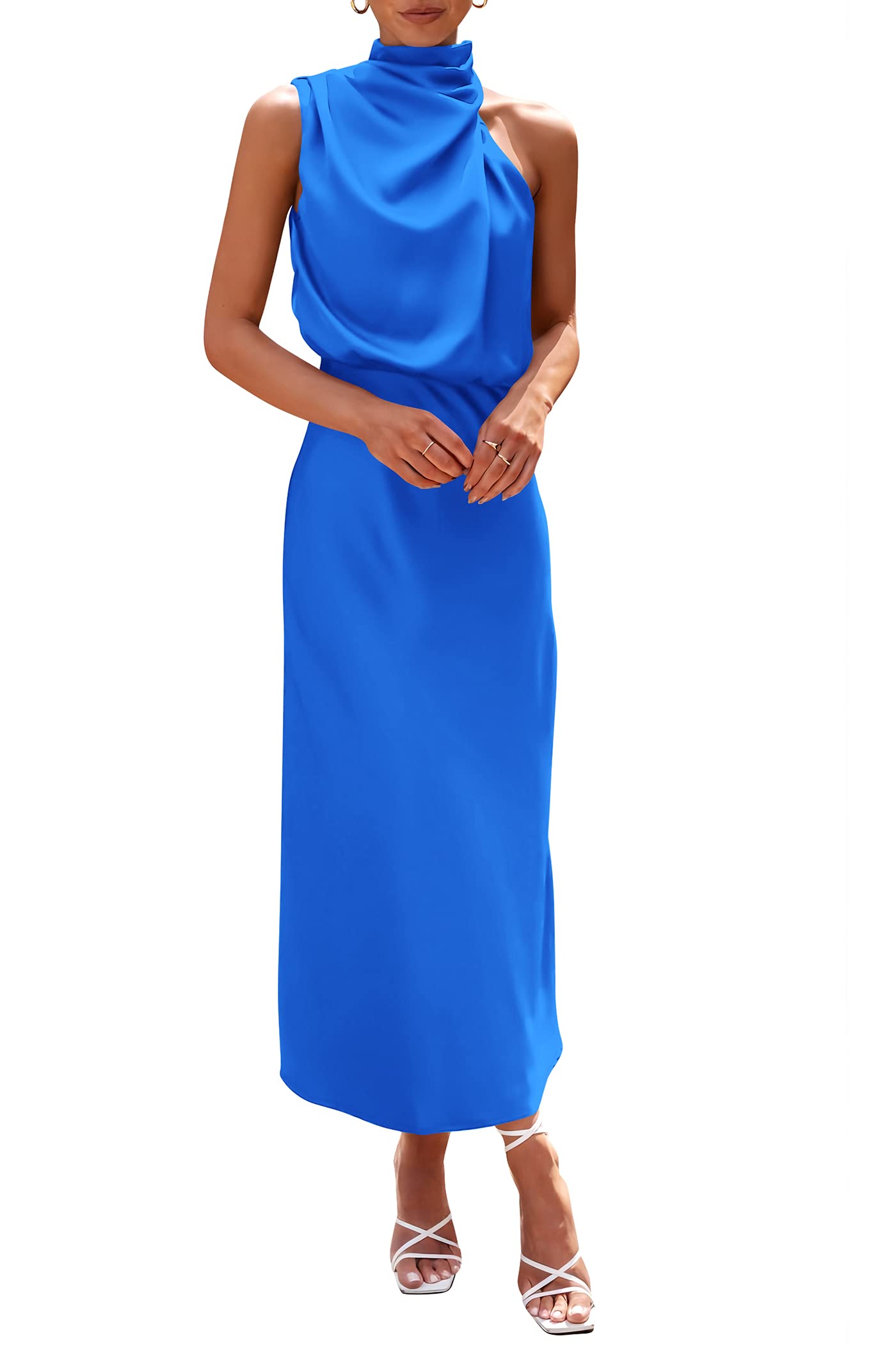 Women's Summer Satin Maxi Cocktail Dress Brilliant Blue