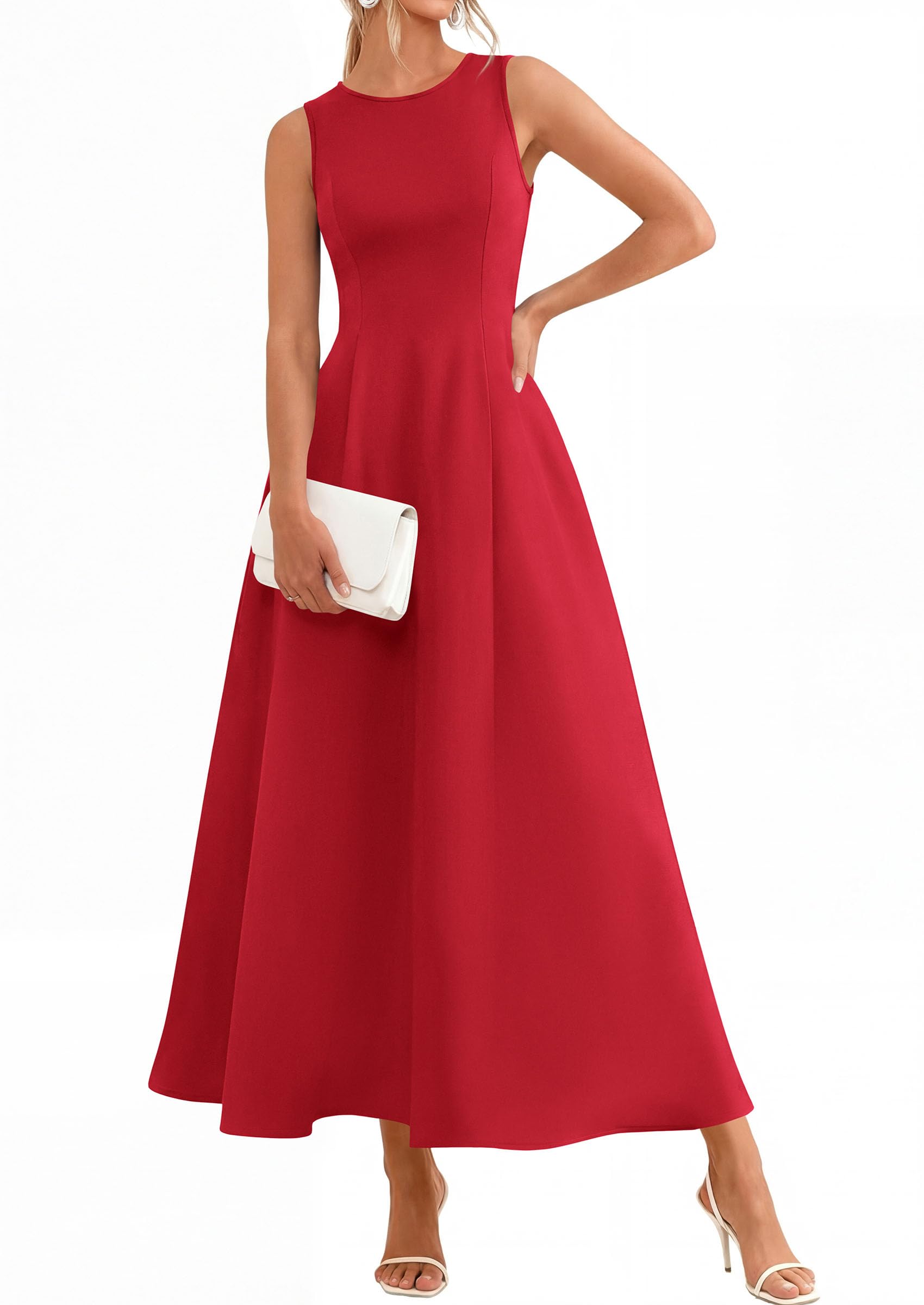 Women's Sleeveless Summer Elegant Maxi Dresses, Red,S