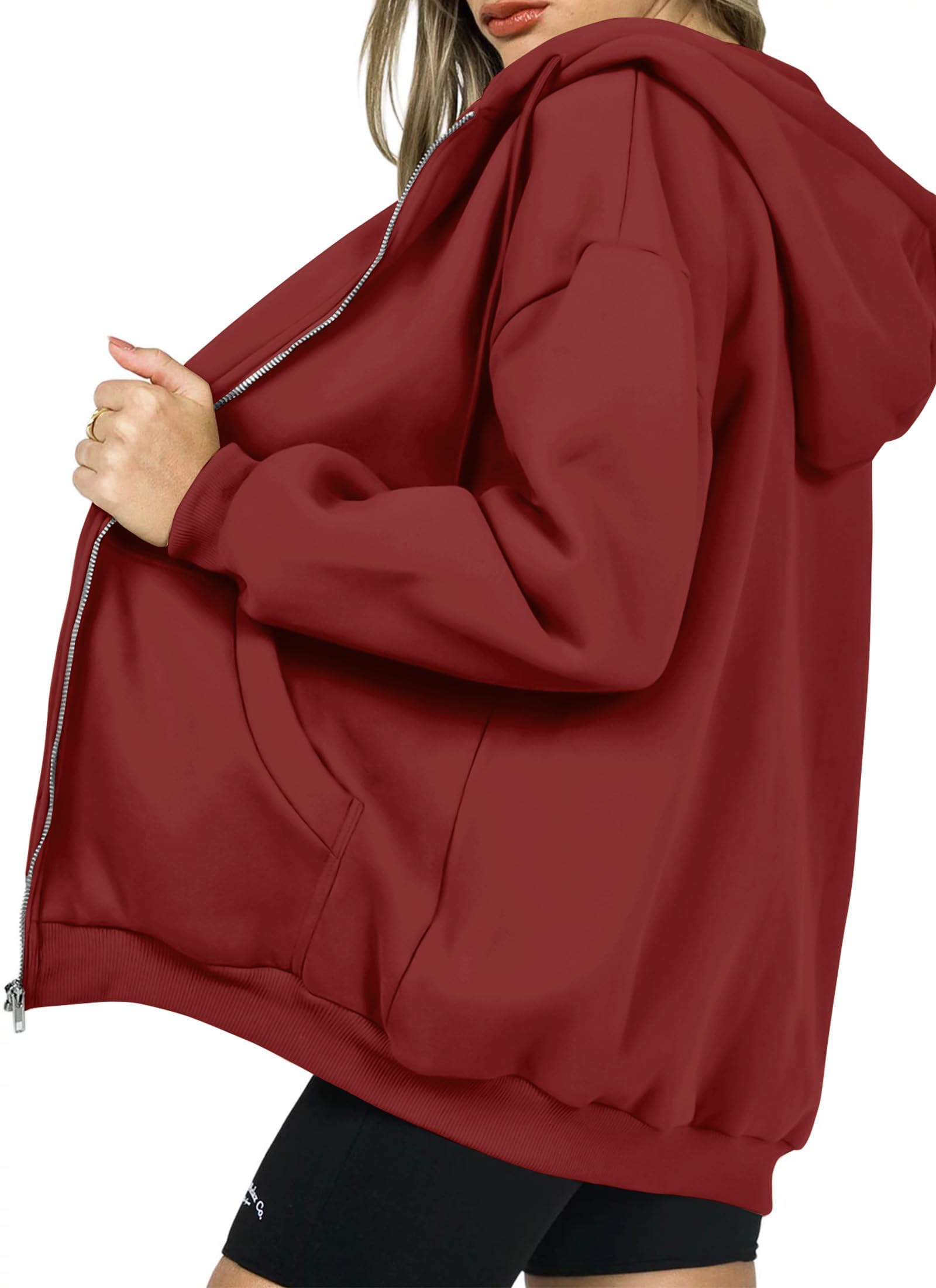 Women's Fall Zip Up Hoodies Sweatshirts Brown Red