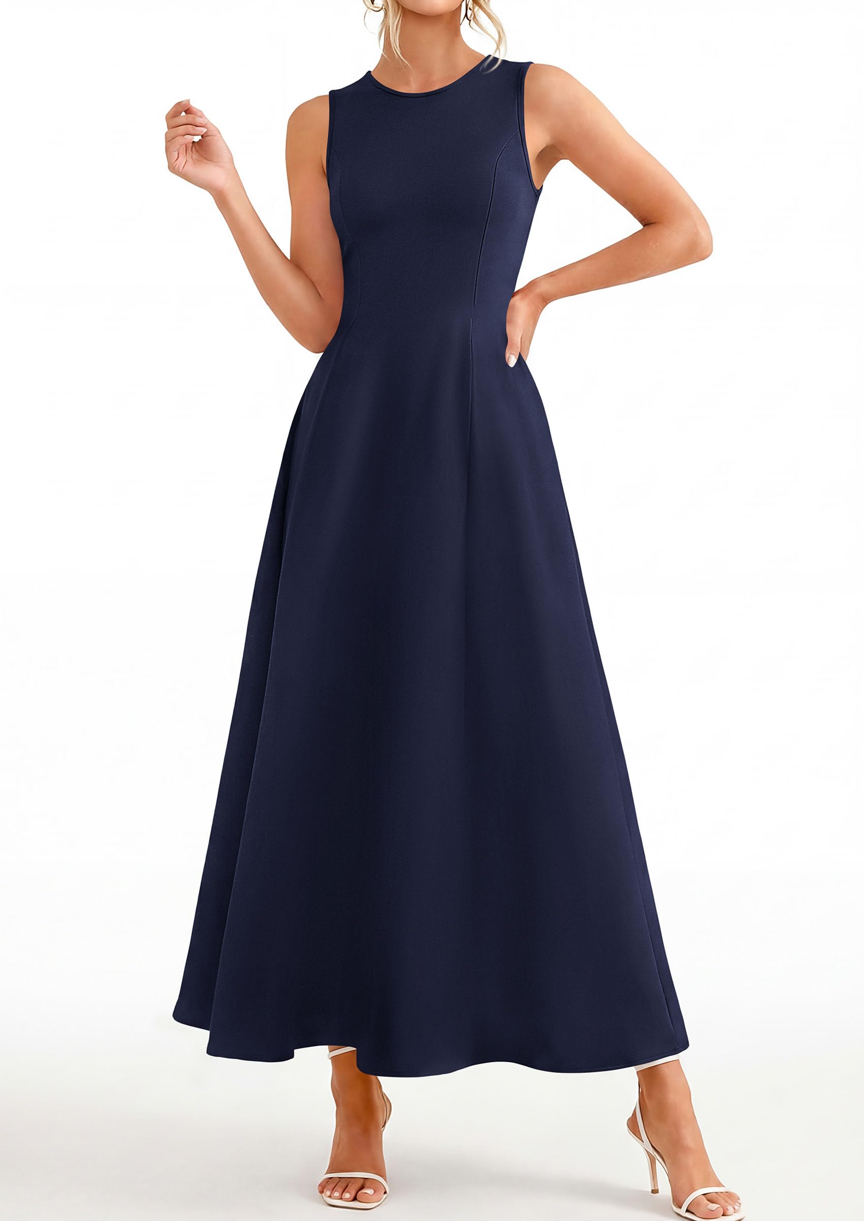 Women's Sleeveless Summer Elegant Maxi Dresses, Navy Blue,S