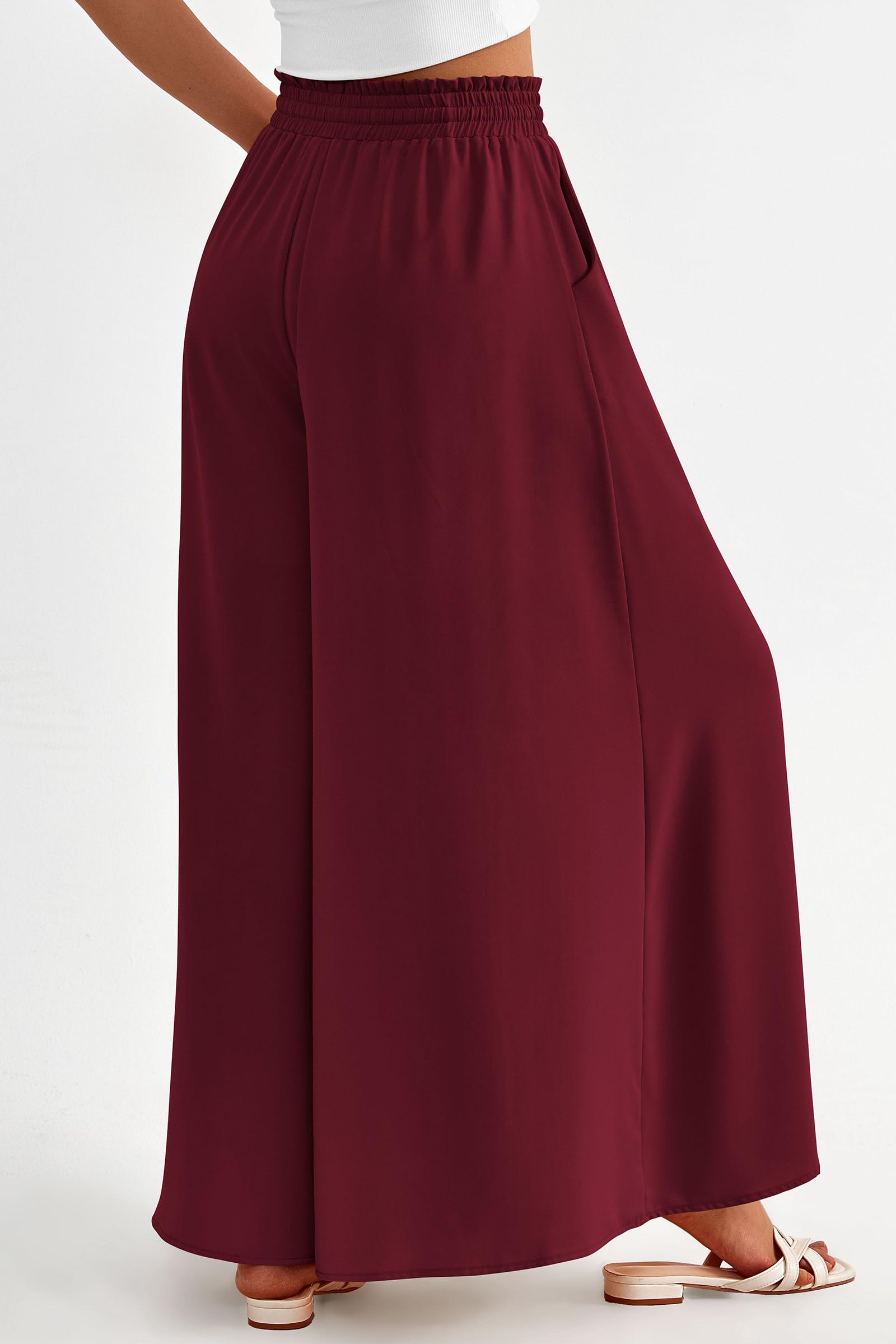 Summer Wide Leg Palazzo Pants for Women Casual,Wine Red,S