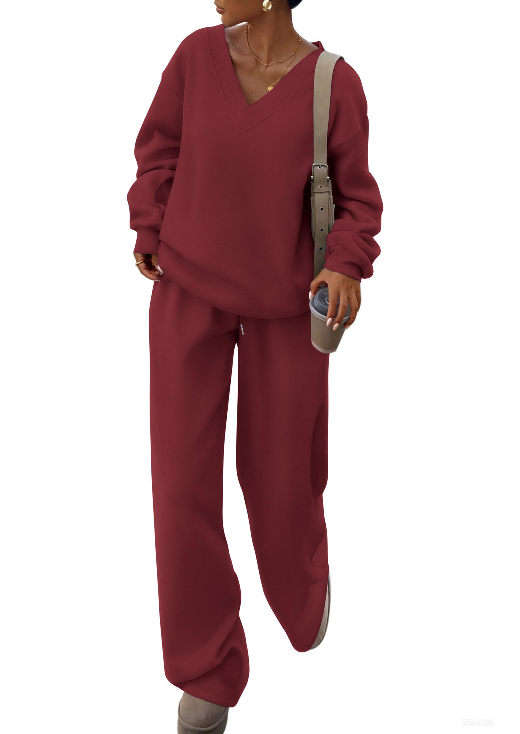 Womens 2 Piece Outfits Fall Sweatsuits,Wine Red,S