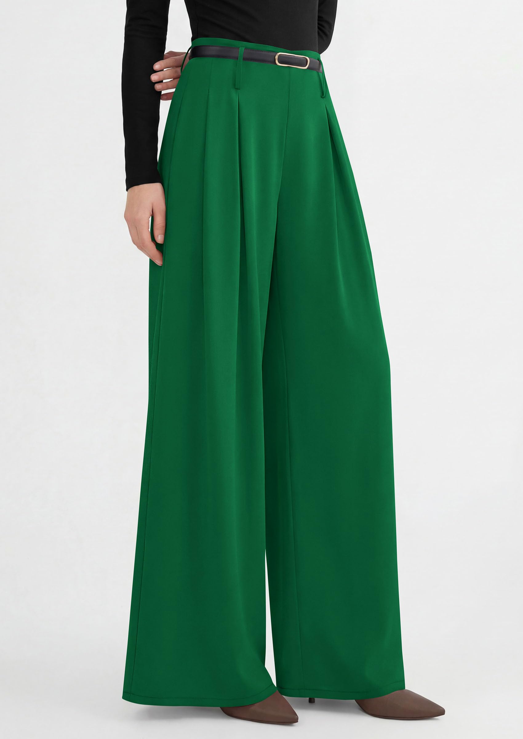 Womens Wide Leg Dress Pants Flowy Trousers,Green,S