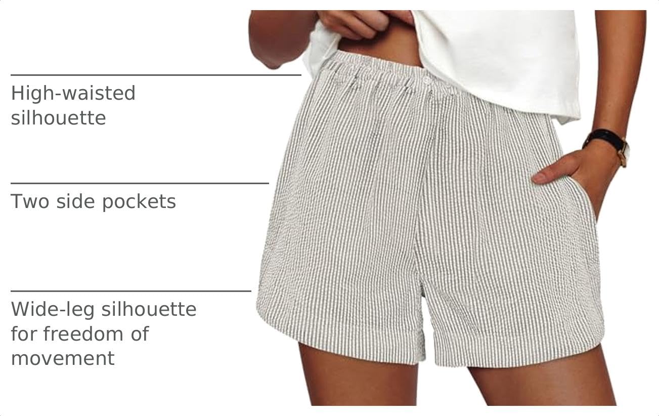 Women Summer Striped Boxer Shorts, Striped Grey Blue White,S