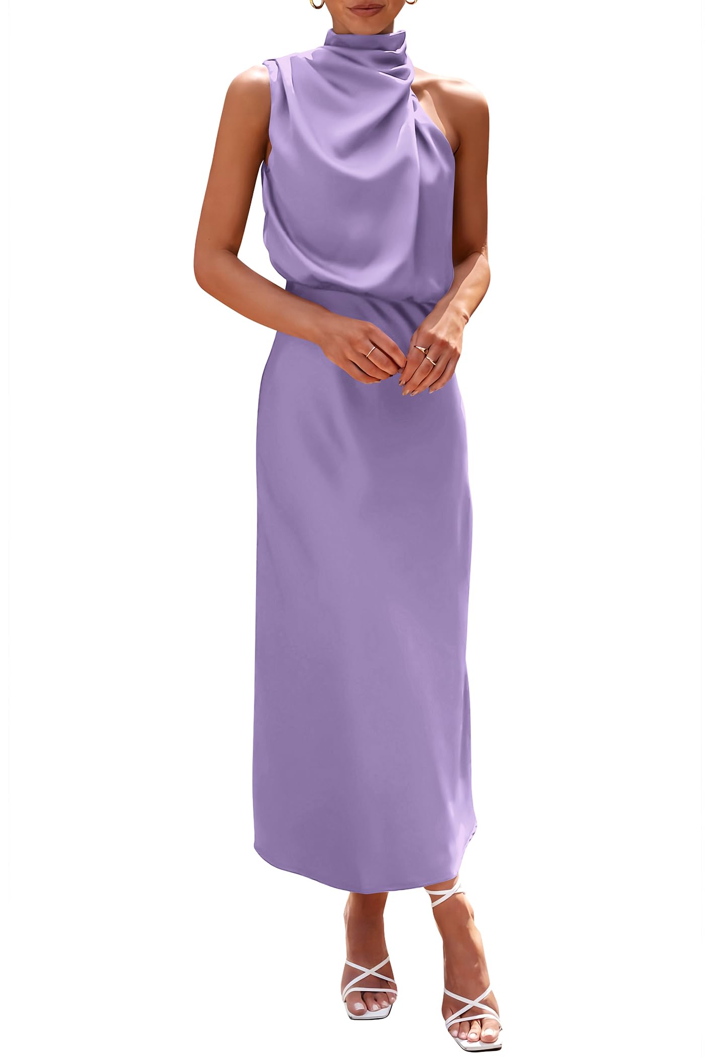 Women's Summer Satin Maxi Cocktail Dress Purple