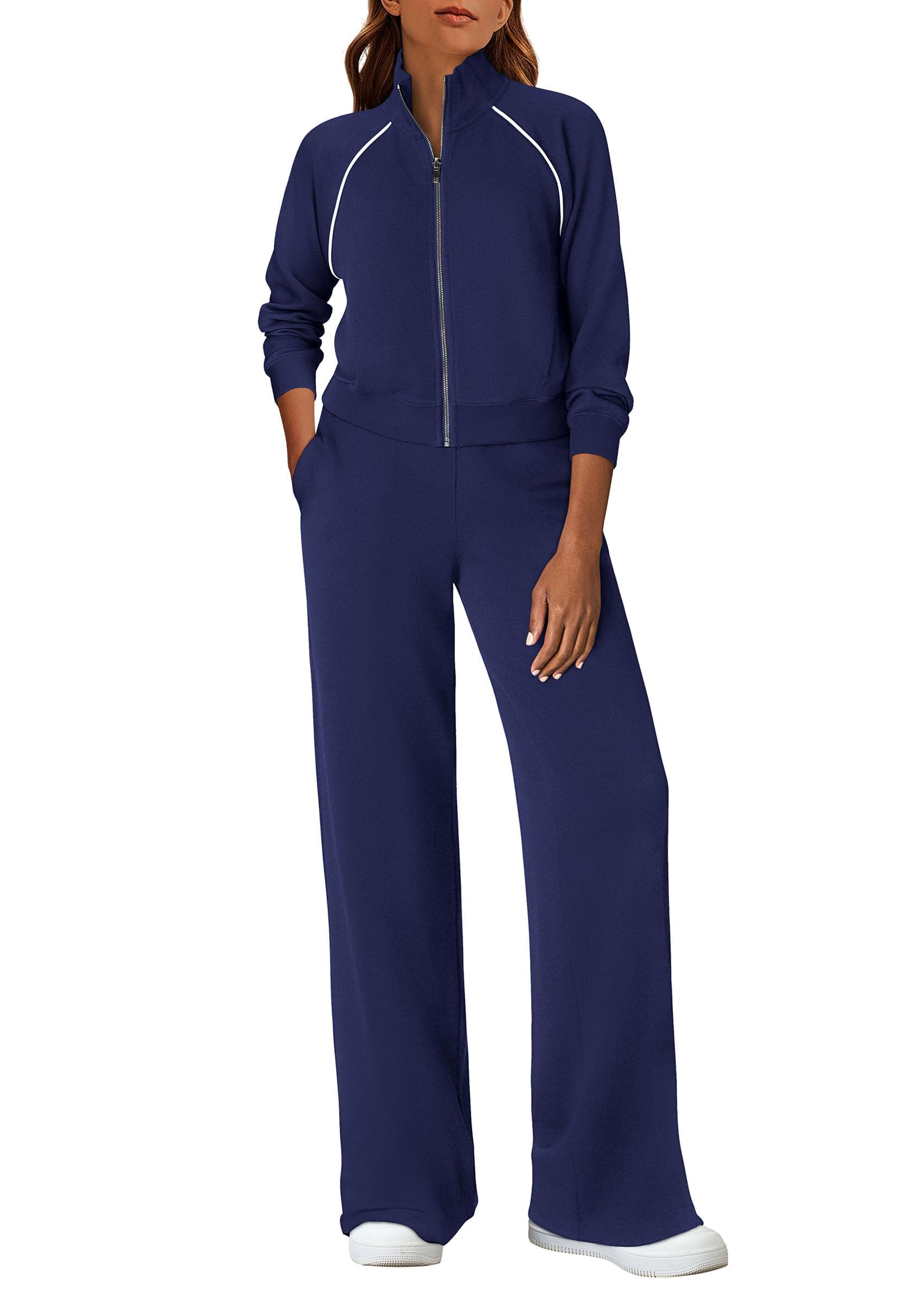 Women's 2 Piece Outfits Sweatsuits Lounge Sets,Navy Blue,S