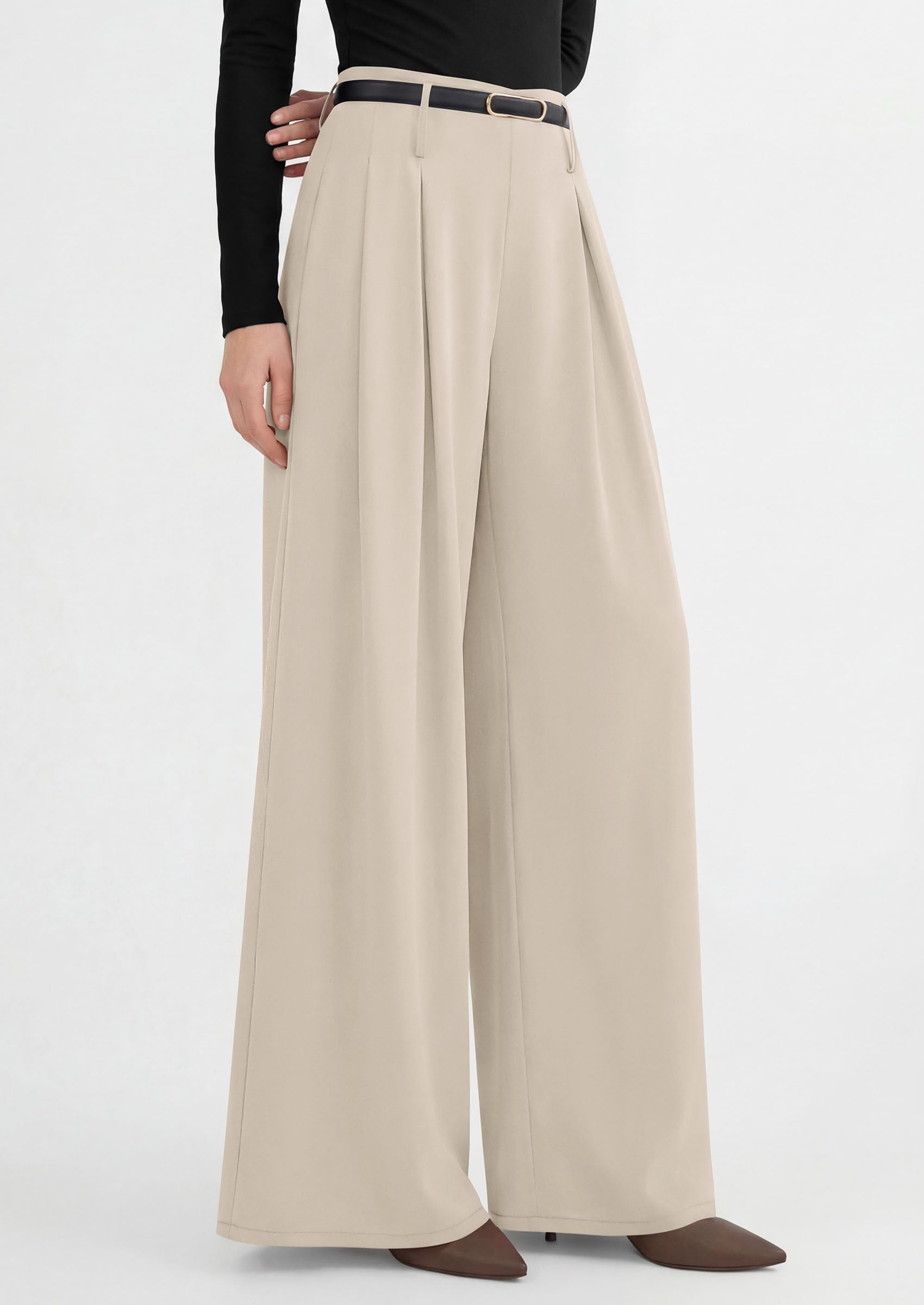 Womens Wide Leg Dress Pants Flowy Trousers,Apricot,XL