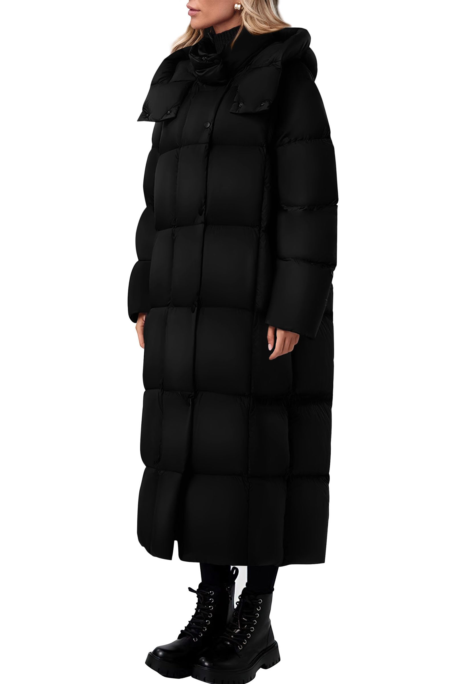 Women's Trendy Winter Long Puffer Coats(Black,X-Small)