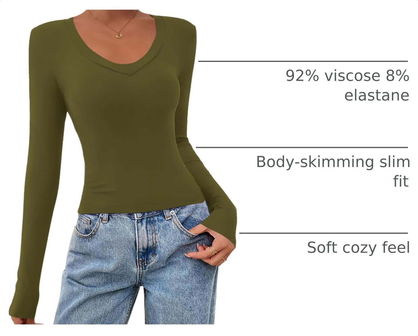 Womens Long Sleeve Slim Fit Crop Tops,Army Green,XS
