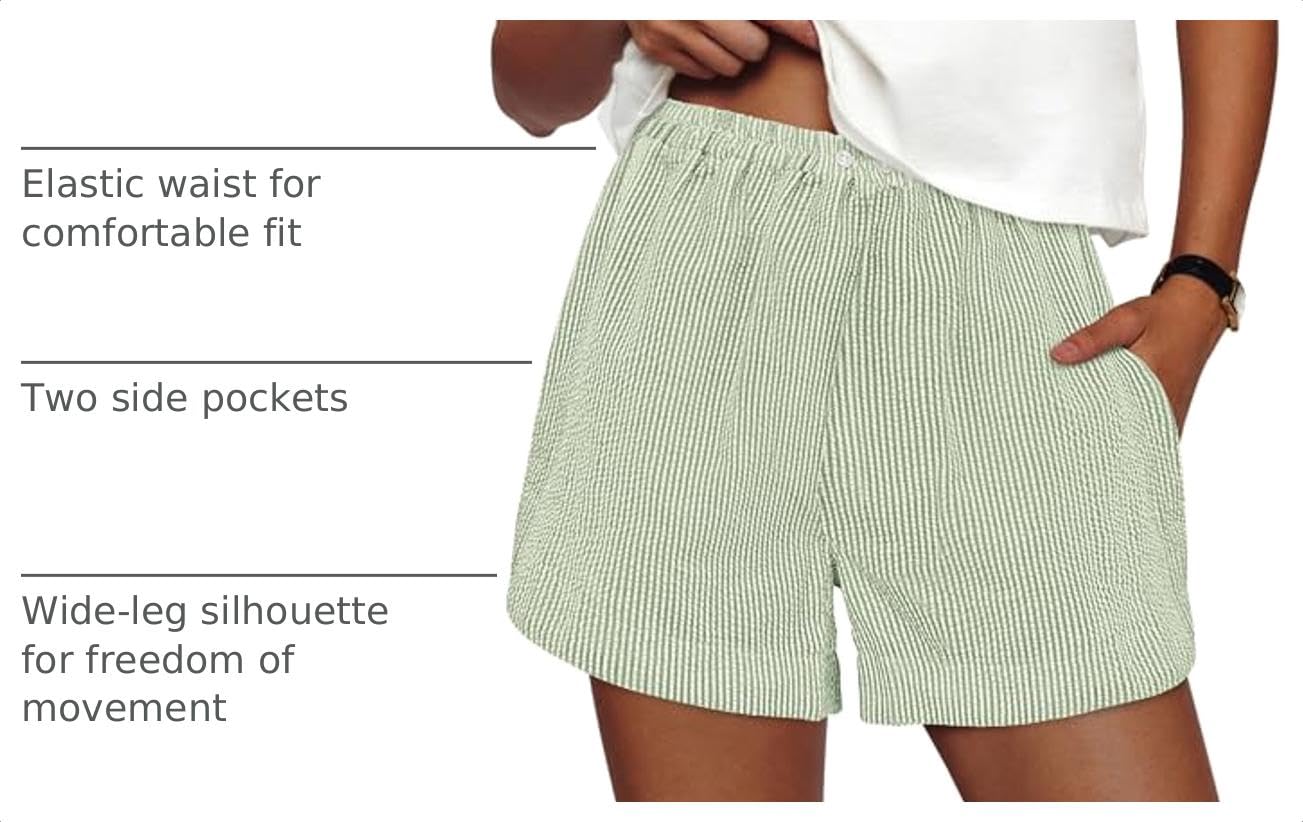 Women Summer Striped Boxer Shorts, Striped Light Green White,S
