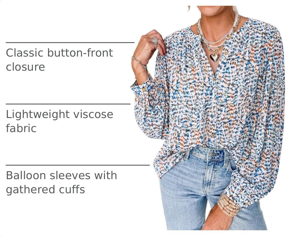 Women's Boho Tops Fall Long Sleeve Button Down Floral Blouses