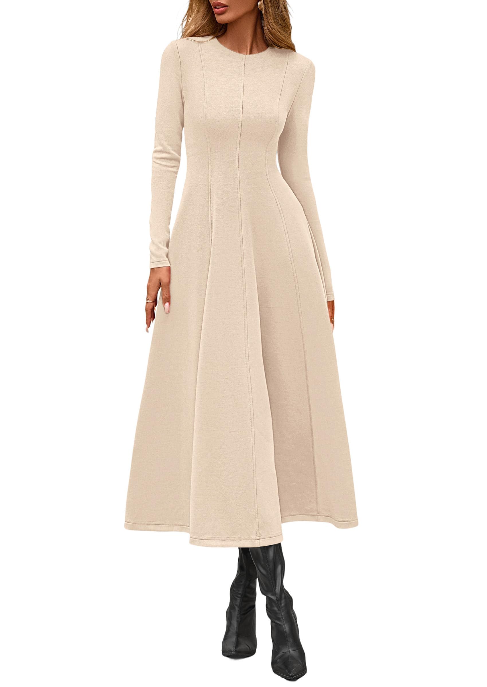 Women's Fall Long Sleeve A Line Midi Elegant Cocktail Dress