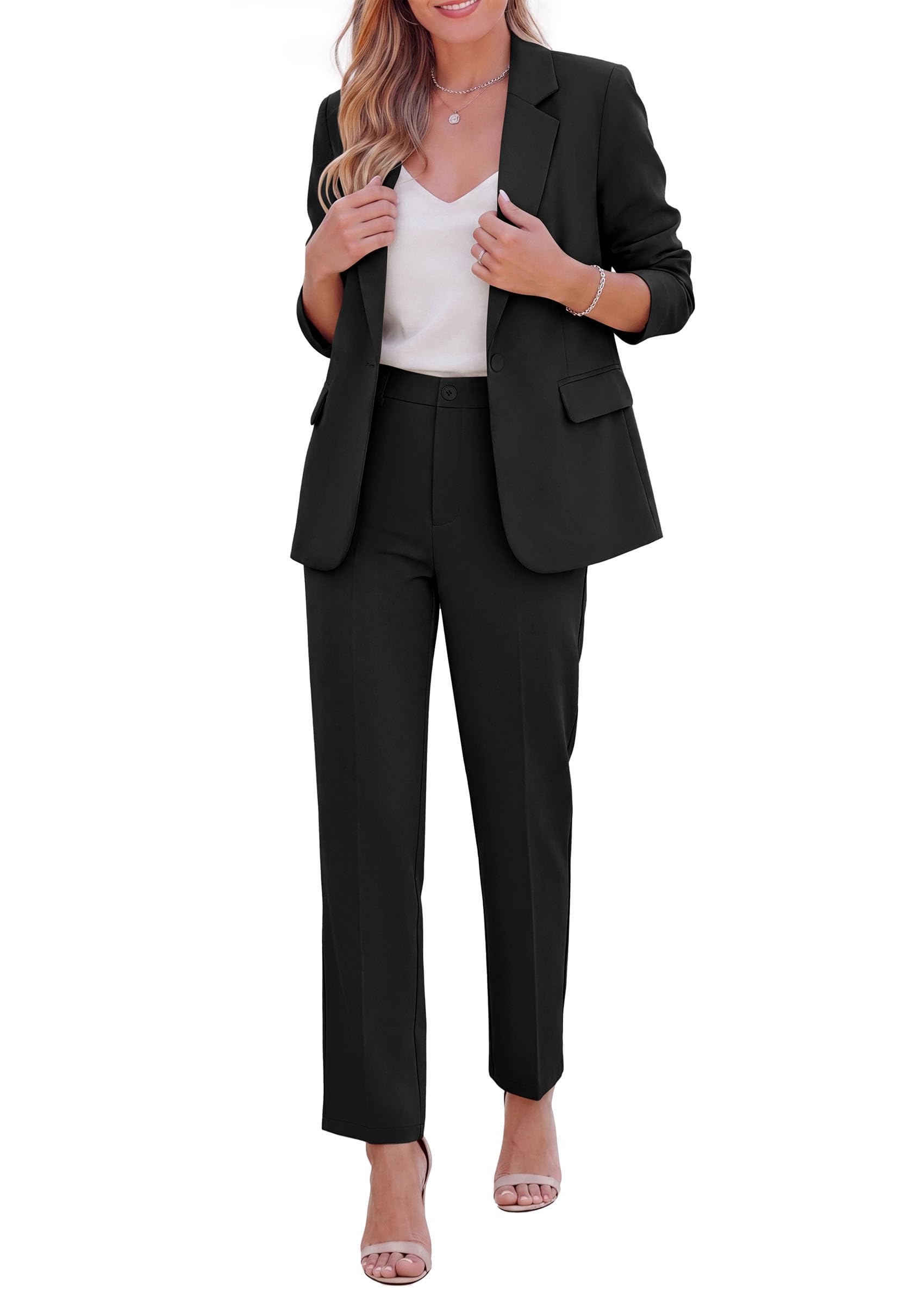 Two Piece Sets for Women Dressy Pant Suits,Black,XS