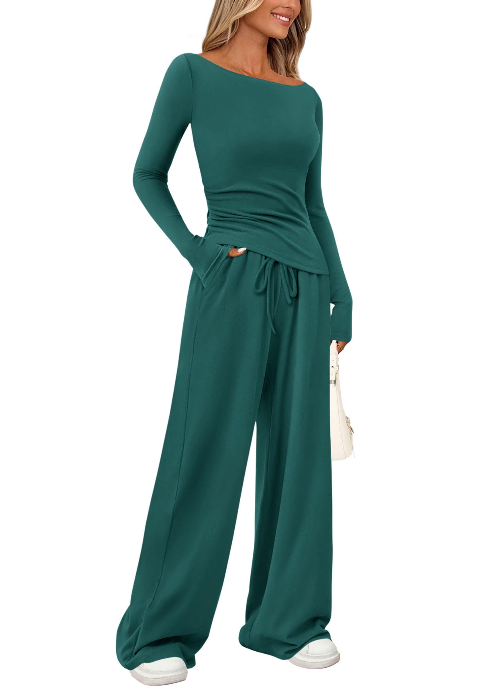 Women's 2 Piece Lounge Sets Airport Outfits(Blue Green,XS)