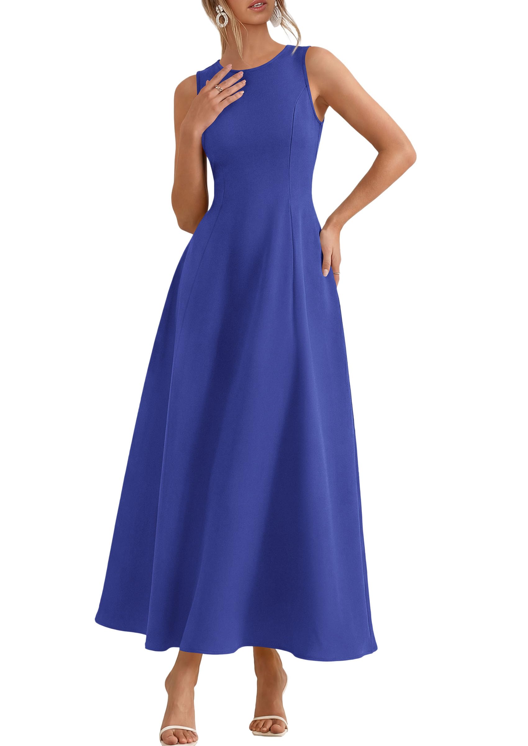 Women's Sleeveless Summer Elegant Maxi Dresses, Royal Blue,S