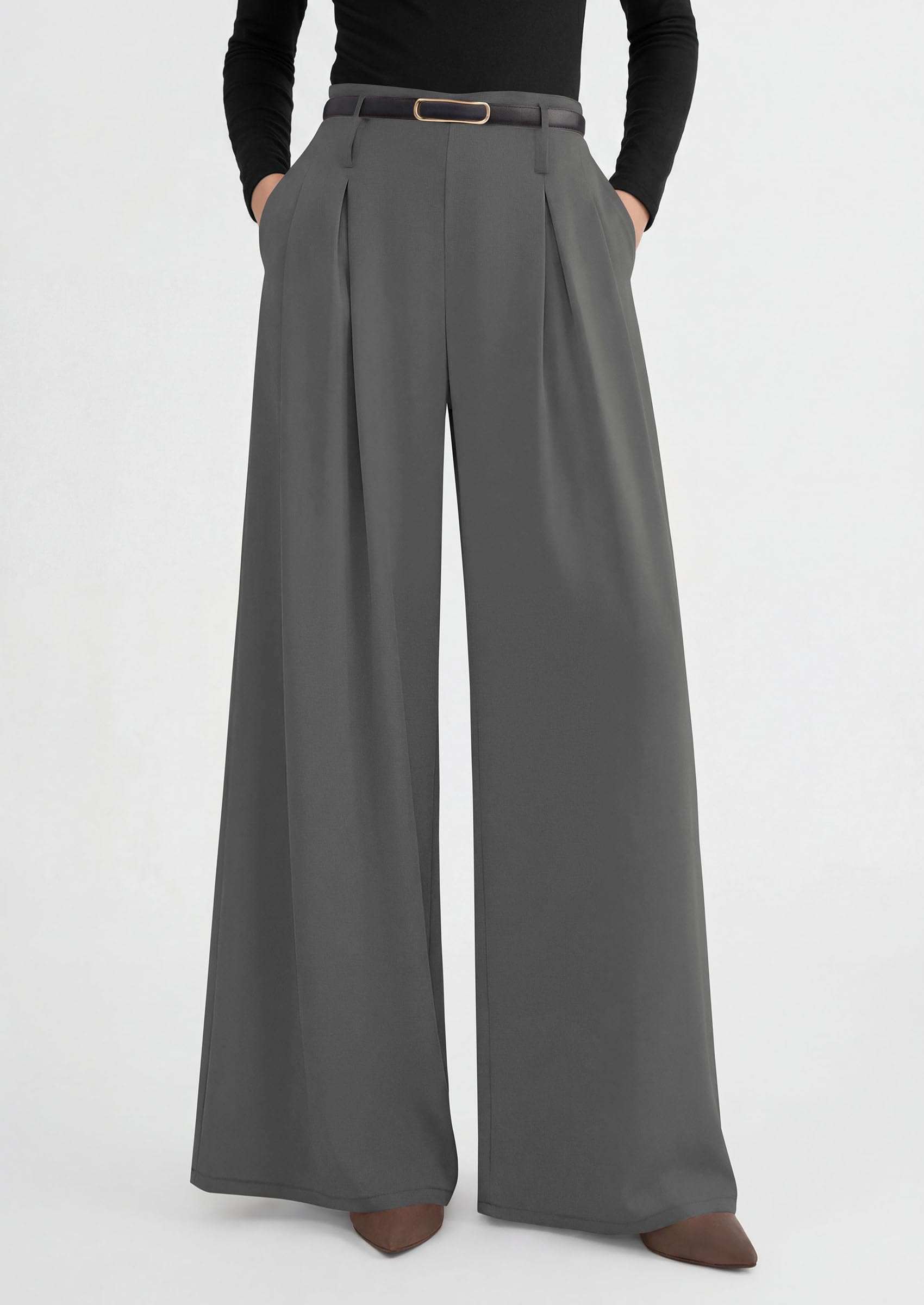 Womens Wide Leg Dress Pants Flowy Trousers,Grey,S