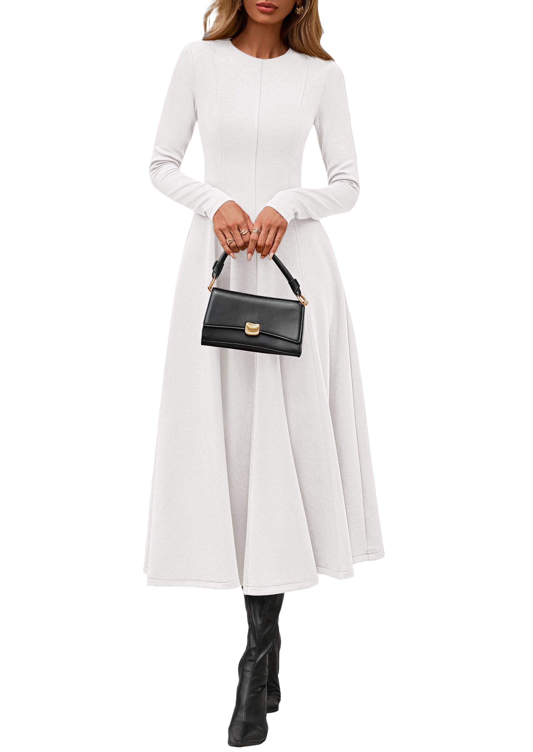 Women's Fall Long Sleeve A Line Midi Elegant Cocktail Dress