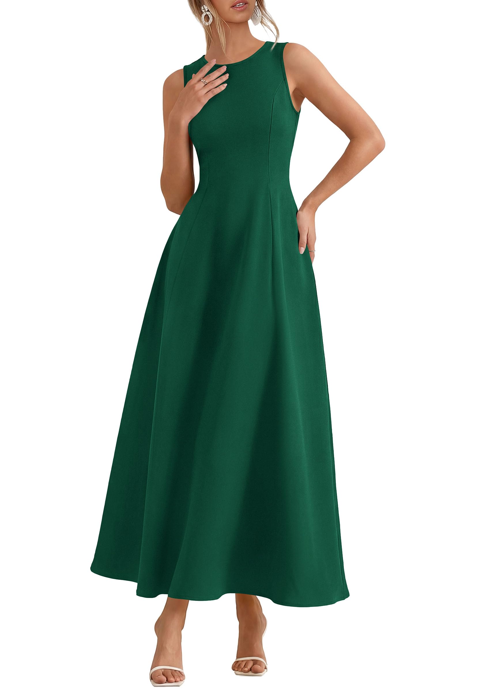 Women's Sleeveless Summer Elegant Maxi Dresses, Dark Green,S