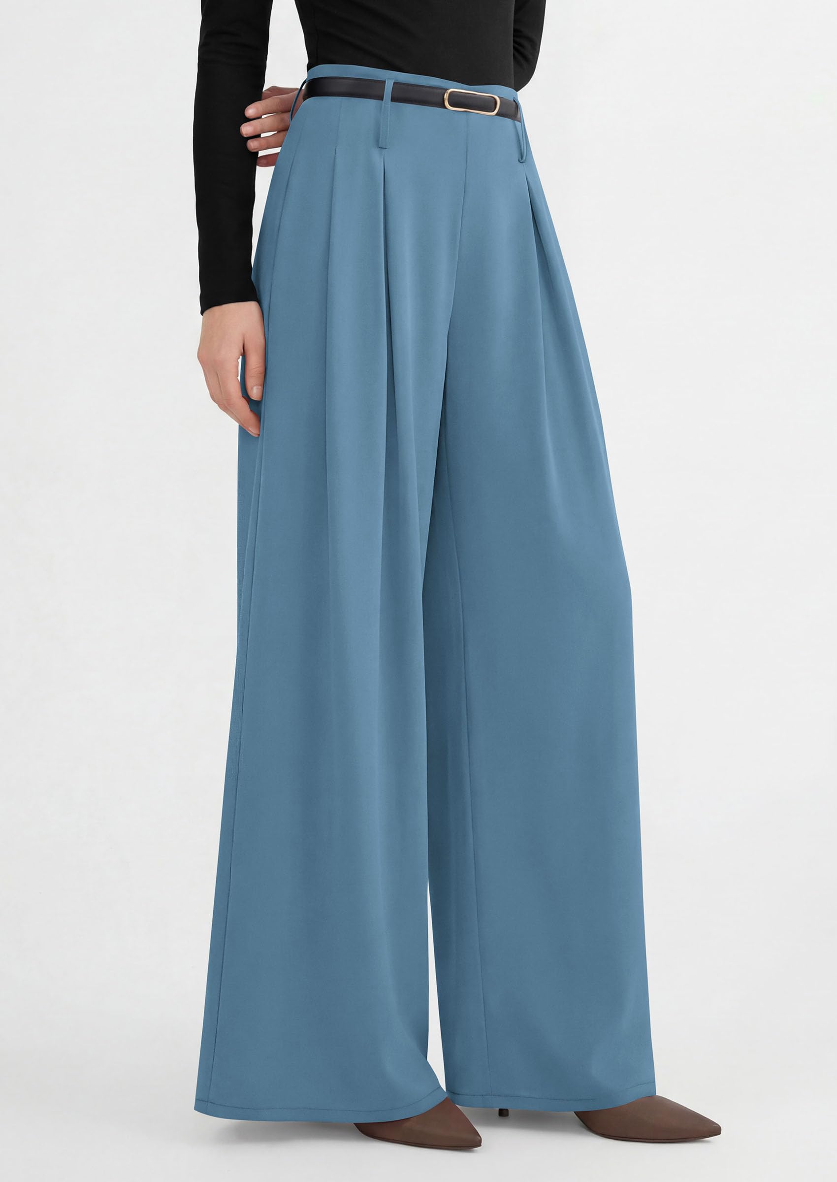 Womens Wide Leg Dress Pants Flowy Trousers,Blue,S