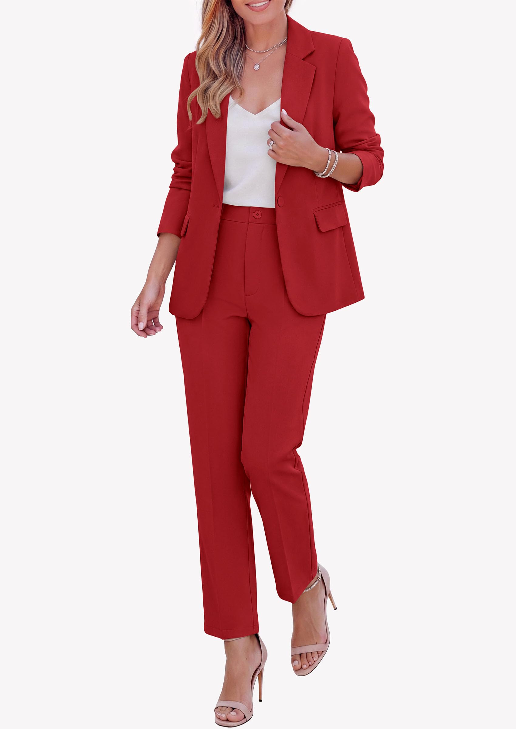 Two Piece Sets for Women Dressy Pant Suits,Red,XS