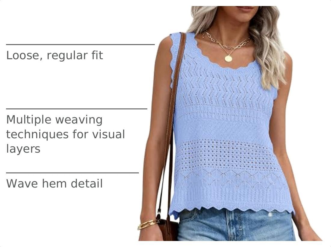 Womens Crochet Tank Tops Knit Sleeveless Vest,Light Blue,S